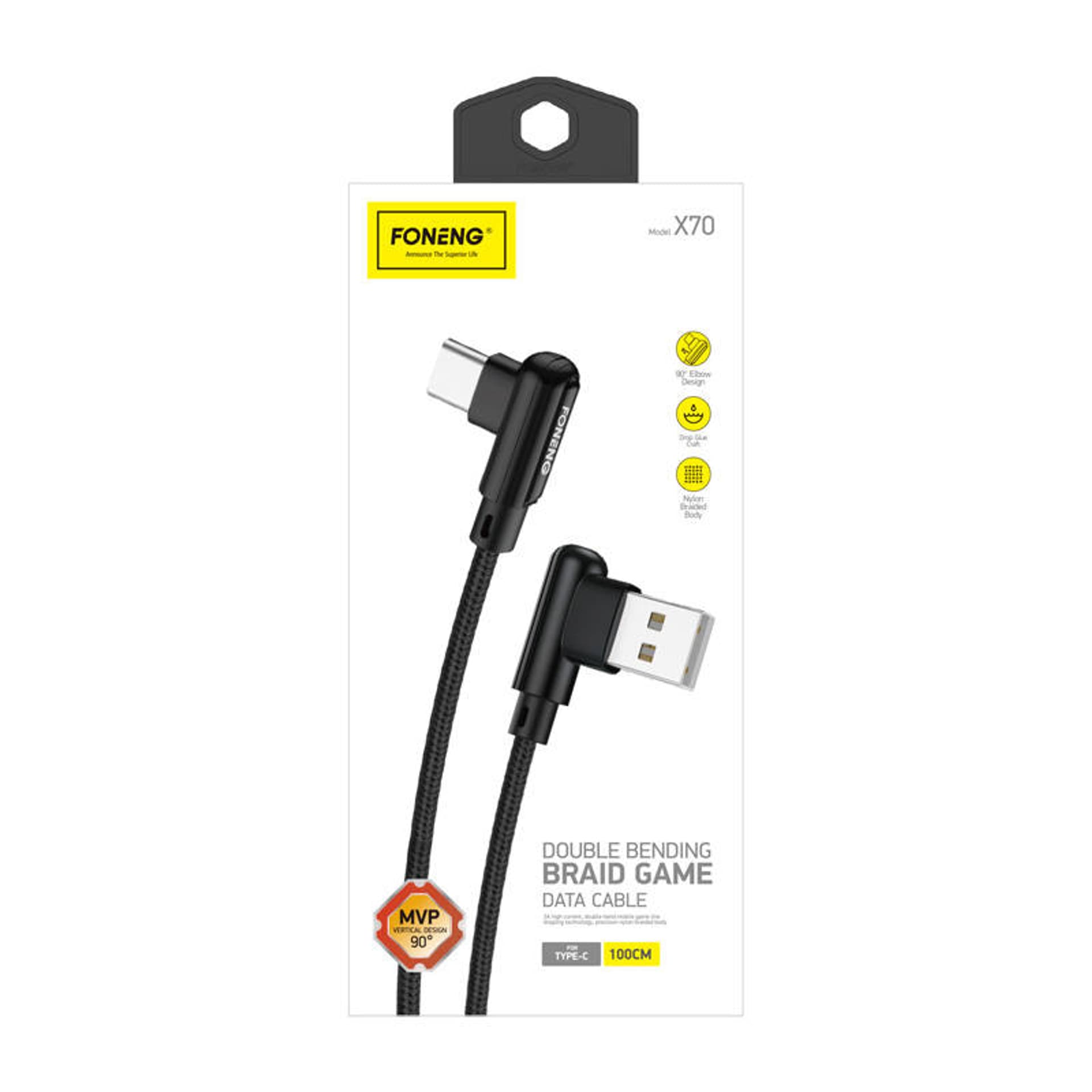 

Kabel kątowy USB do USB-C Foneng X70, 3A, 1m (czarny)