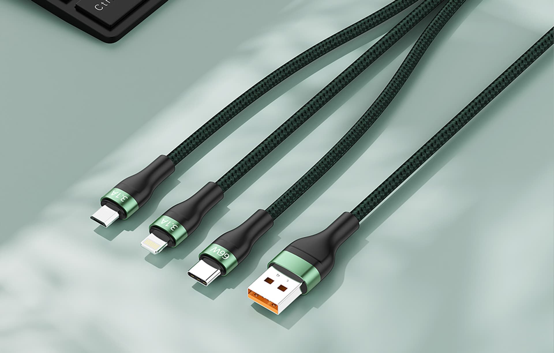 

Kabel 3w1 USB do USB-C / Lightning / Micro USB Foneng X78, 66W, 1.2m (zielony)
