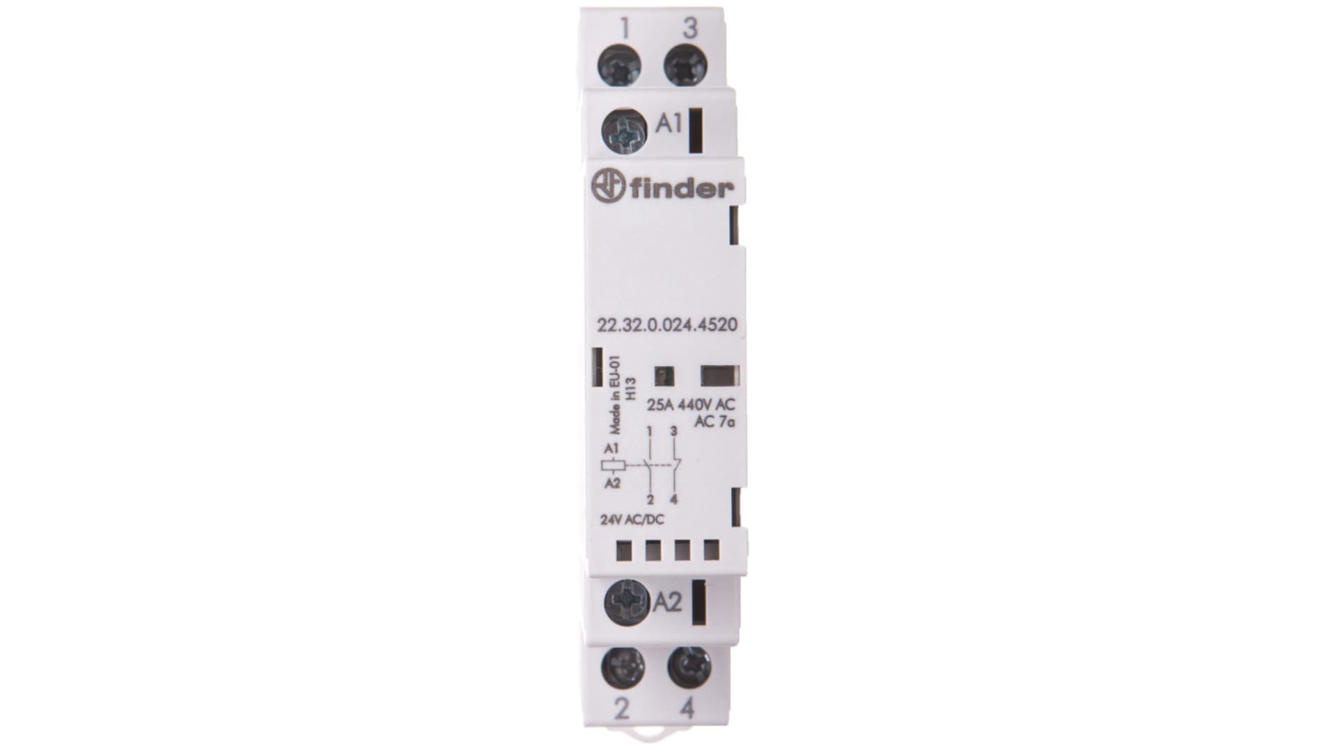 

Stycznik modułowy 1Z 1R 25A 24V AC/DC, wskaźnik zadziałania + LED, 17,5mm 22.32.0.024.4520