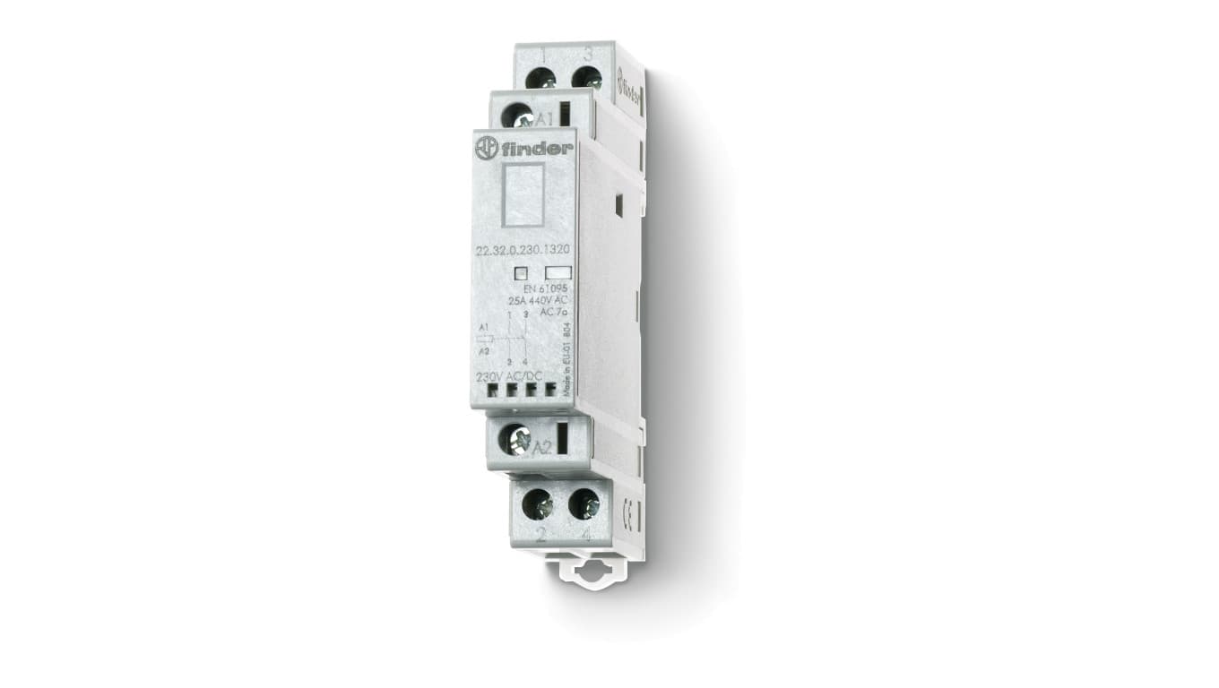 

Stycznik modułowy 2Z 25A 24V AC/DC, wskaźnik zadziałania + LED, 17,5mm 22.32.0.024.4320