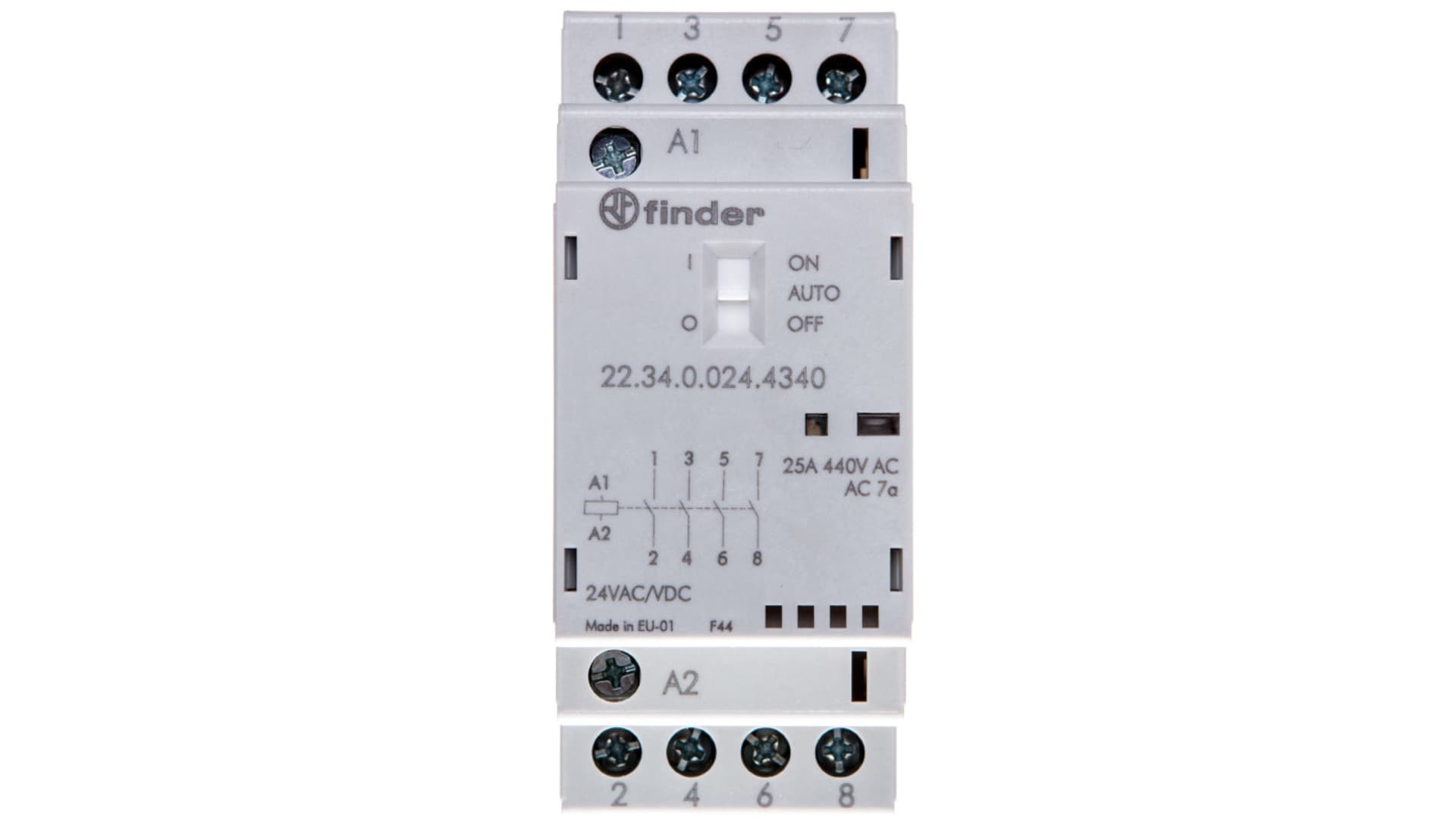 

Stycznik modułowy 4Z 25A 24V AC/DC funkcja Auto-On-Off, wskaźnik zadziałania + LED, 35mm 22.34.0.024.4340