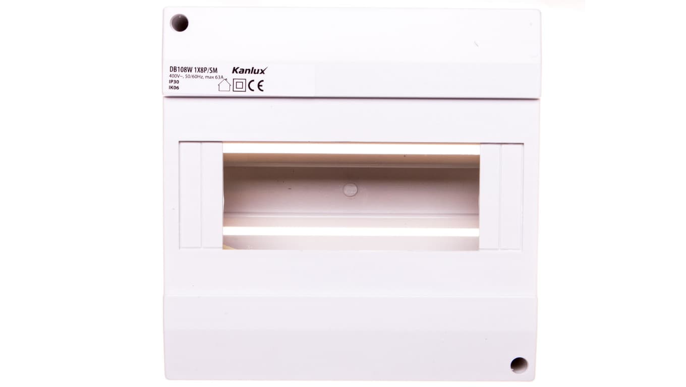 

Rozdzielnica modułowa 1x8 natynkowa IP30 IK06 N+PE II klasa bez drzwi DB108W 1X8P/SM biała 3852