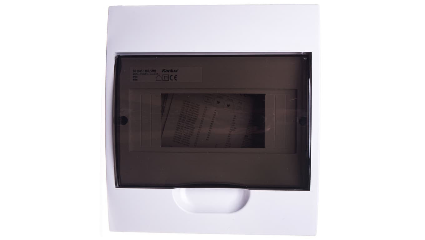

Rozdzielnica modułowa 1x8 natynkowa IP40 IK06 N+PE II klasa drzwi transparentne szare DB108S 1X8P/SMD biała 3832