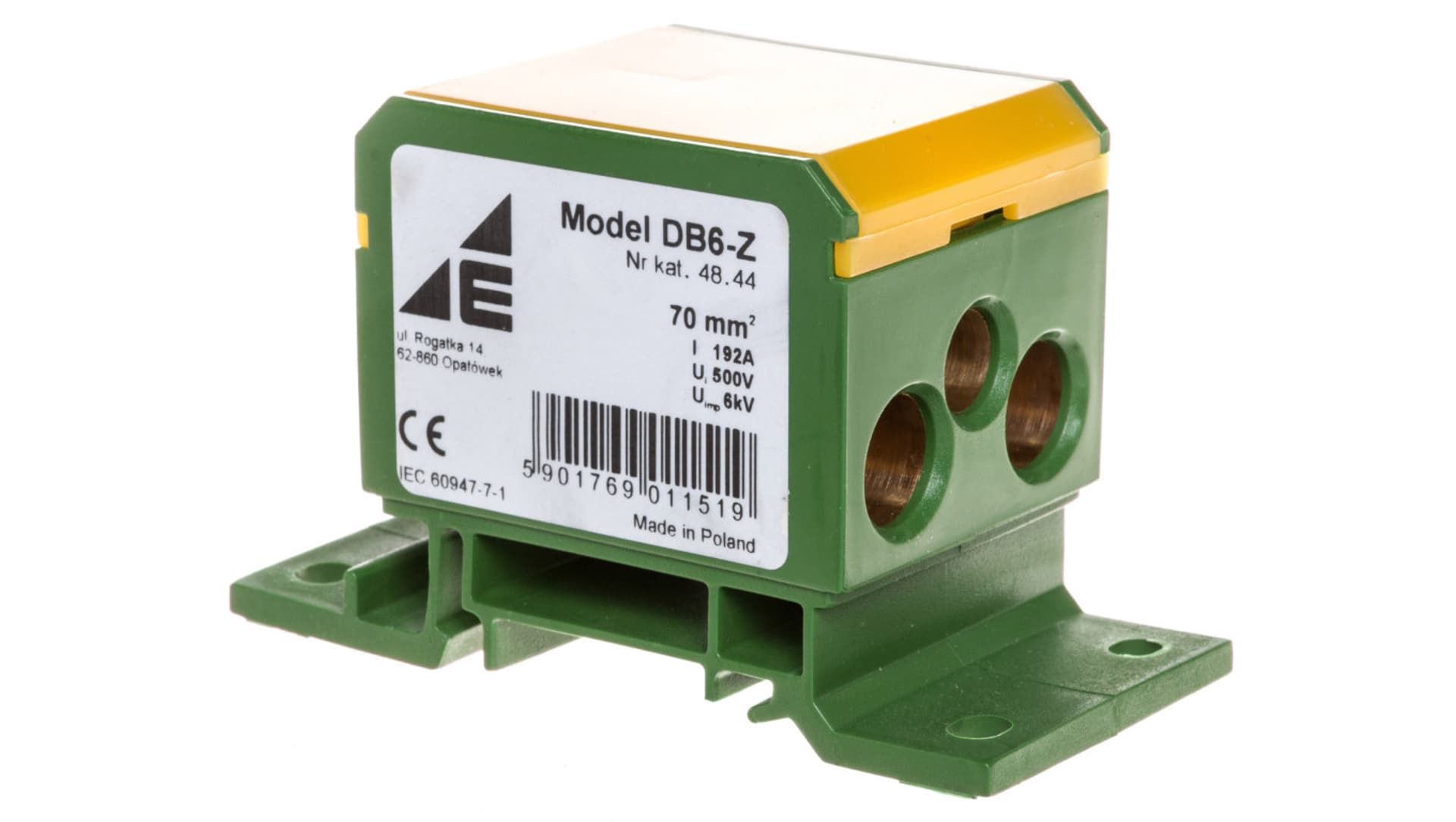 

Blok rozdzielczy 2x4-70mm2 + 2x4-50mm2 + 1x4-25mm2 żółto-zielony DB6-Z 48.44