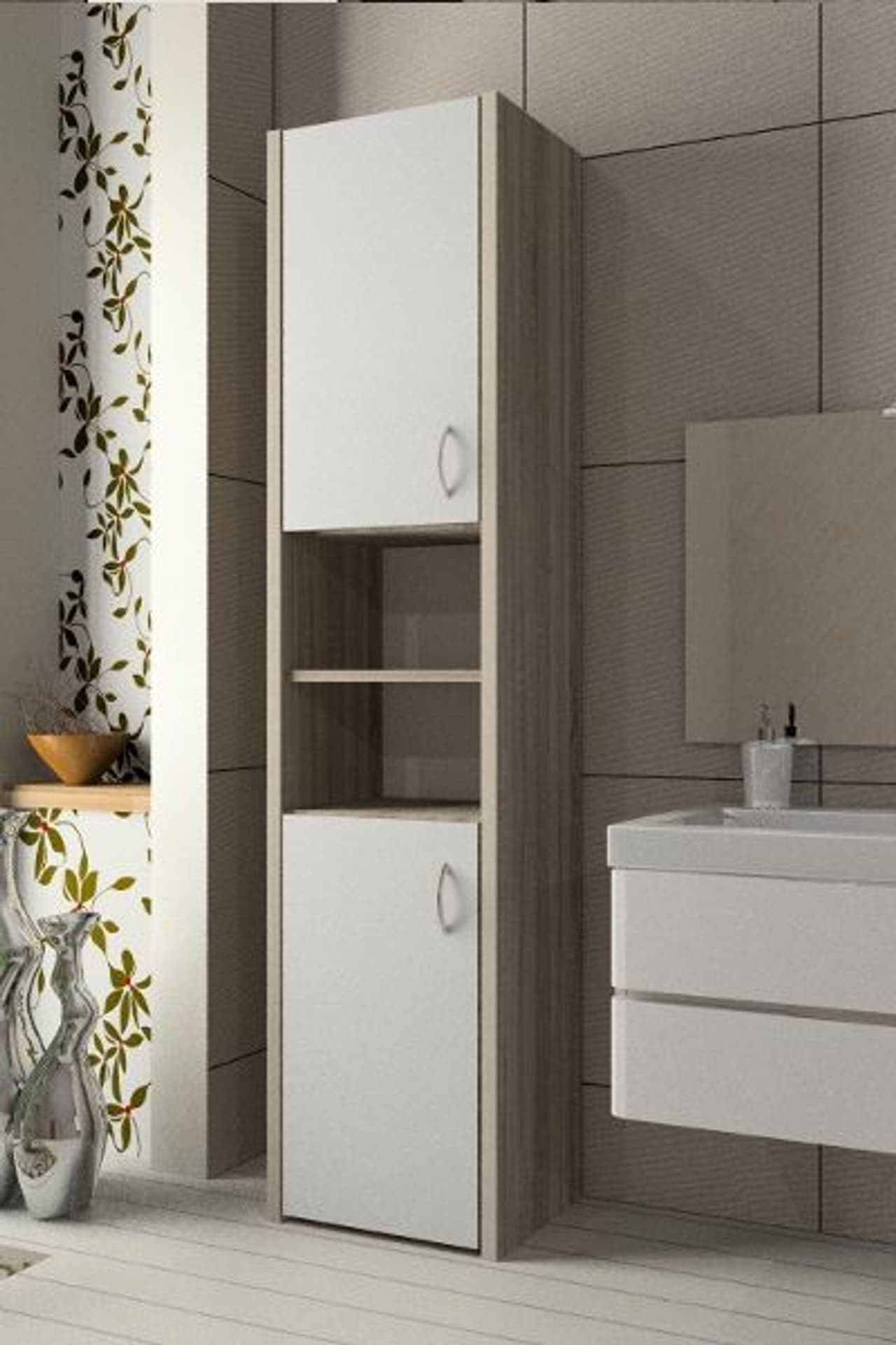 

Słupek łazienkowy Adaś 2D Sonoma + Front Biały 40 cm