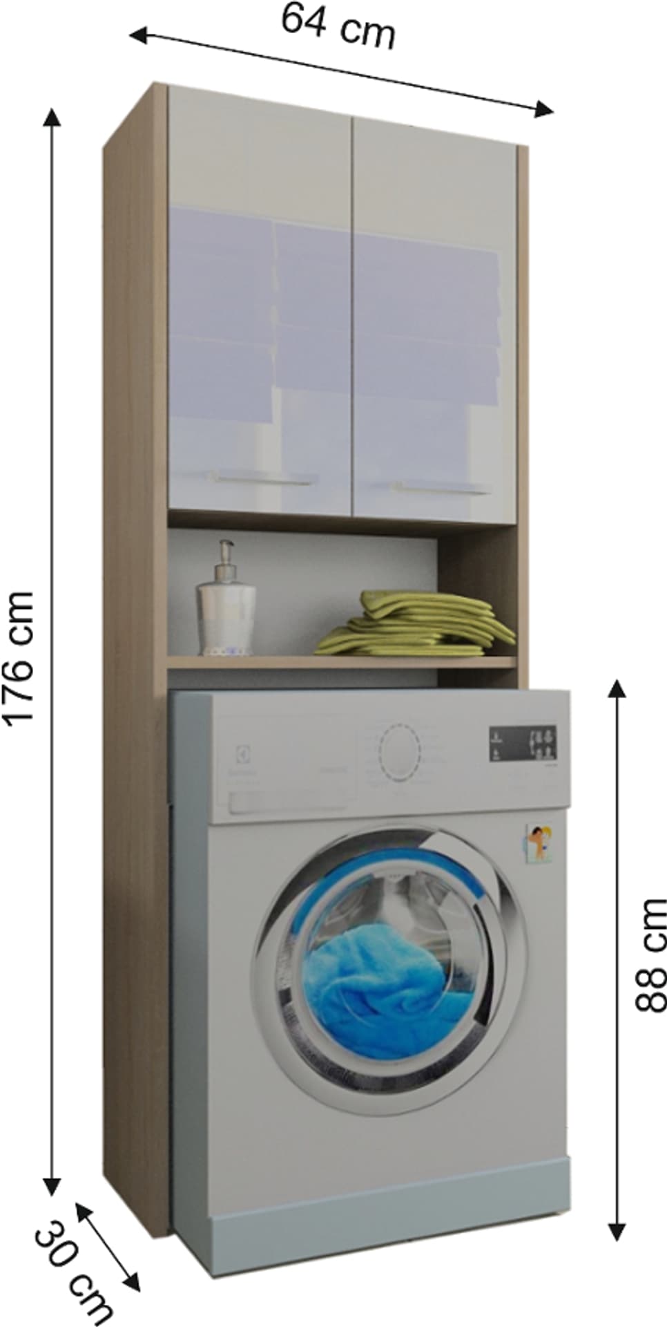 

Szafka łazienkowa nad pralke LUNA 64 cm POŁYSK AKRYL Sonoma