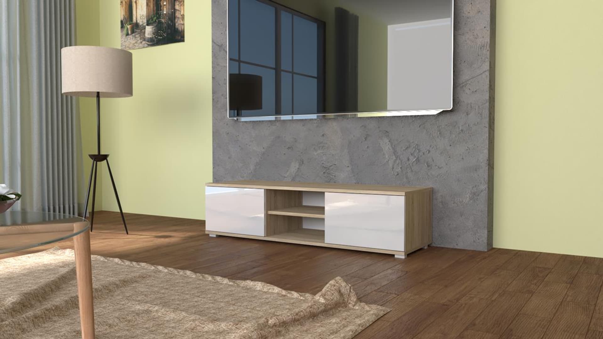 

Szafka RTV 120 DĄB SONOMA / BIAŁY POŁYSK