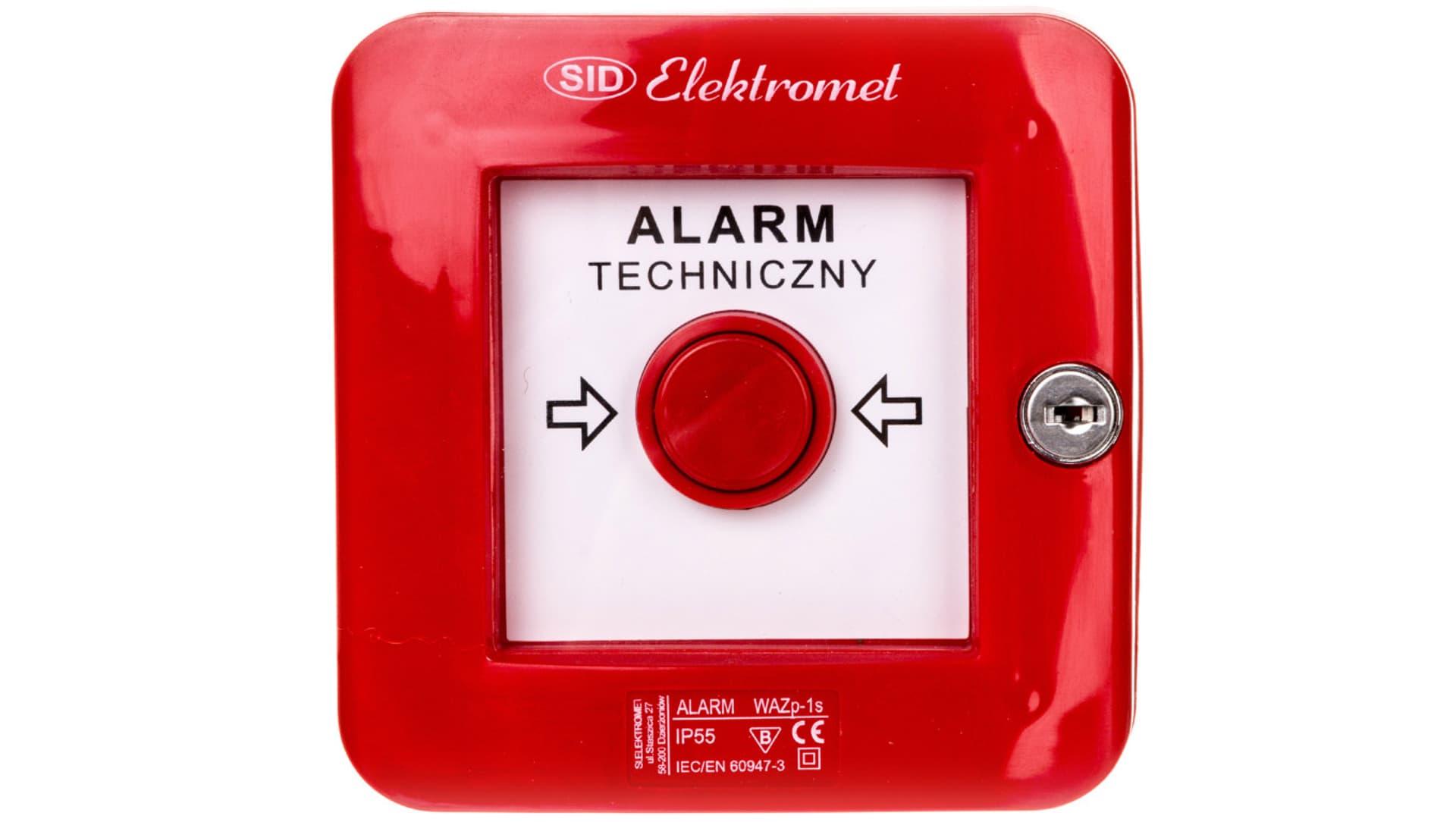 

Wyłącznik alarmowy samoczynny podtynkowy z zamkiem i młoteczkiem WAZp-1s IP-55 921501