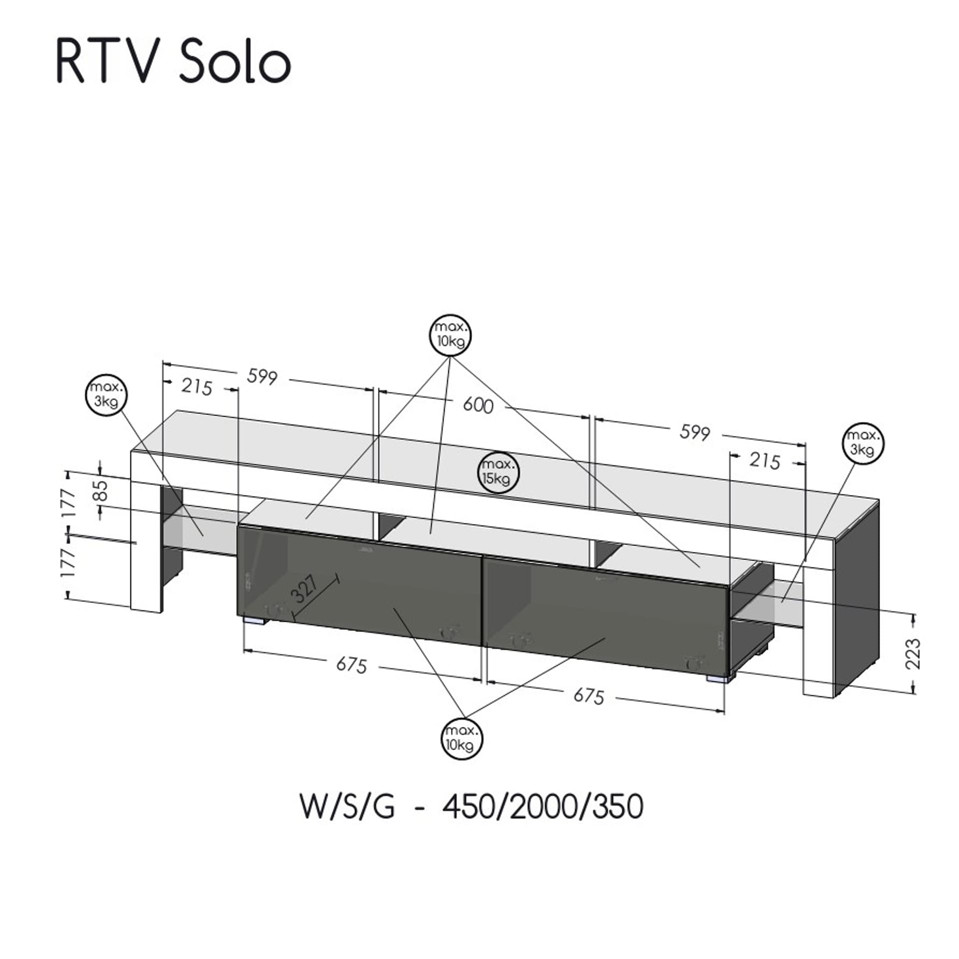 

Szafka RTV SOLO 200x45x36 biały/czarny połysk