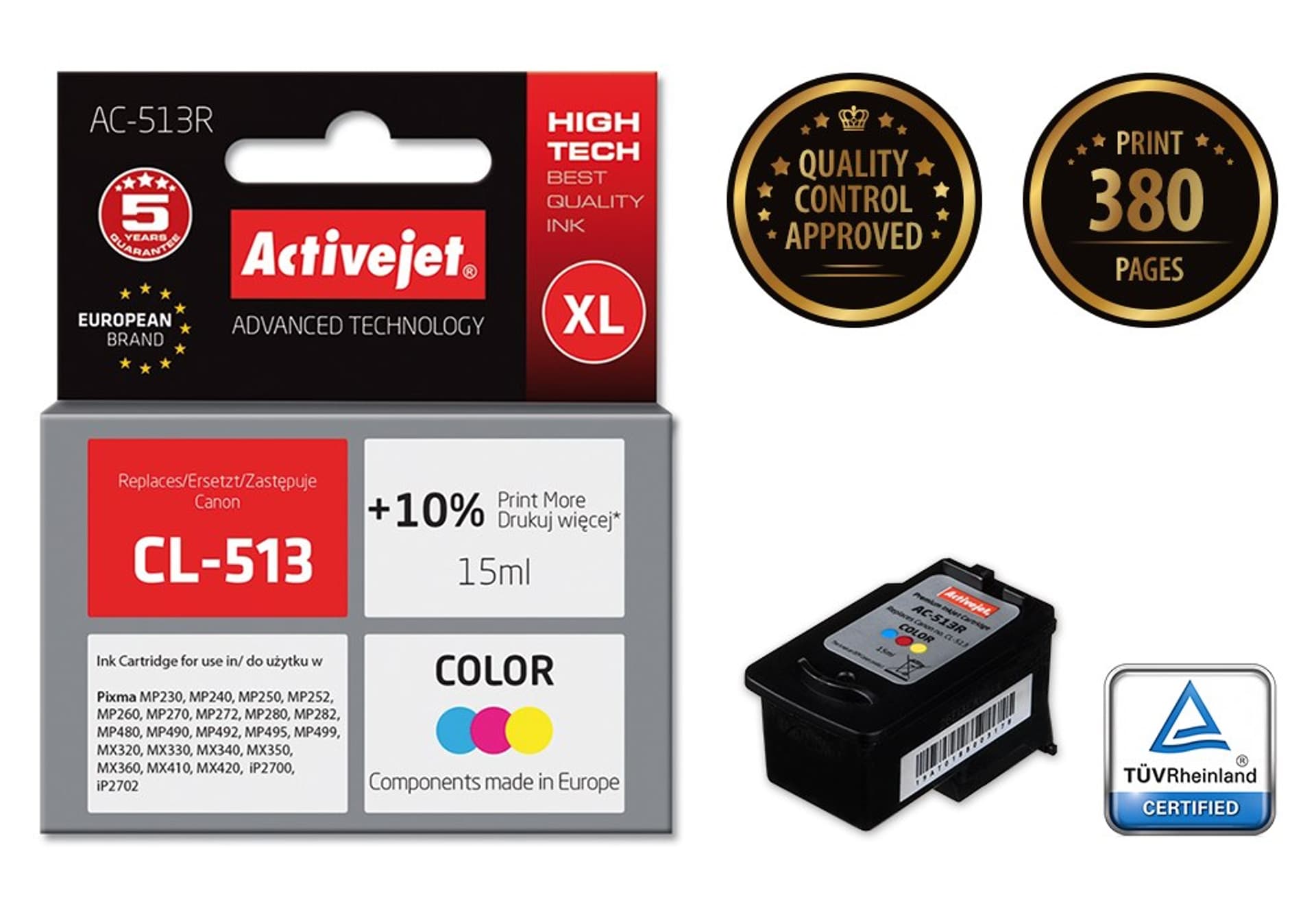 

Activejet AC-513R Tusz (zamiennik Canon CL-513; Premium; 15 ml; kolor)