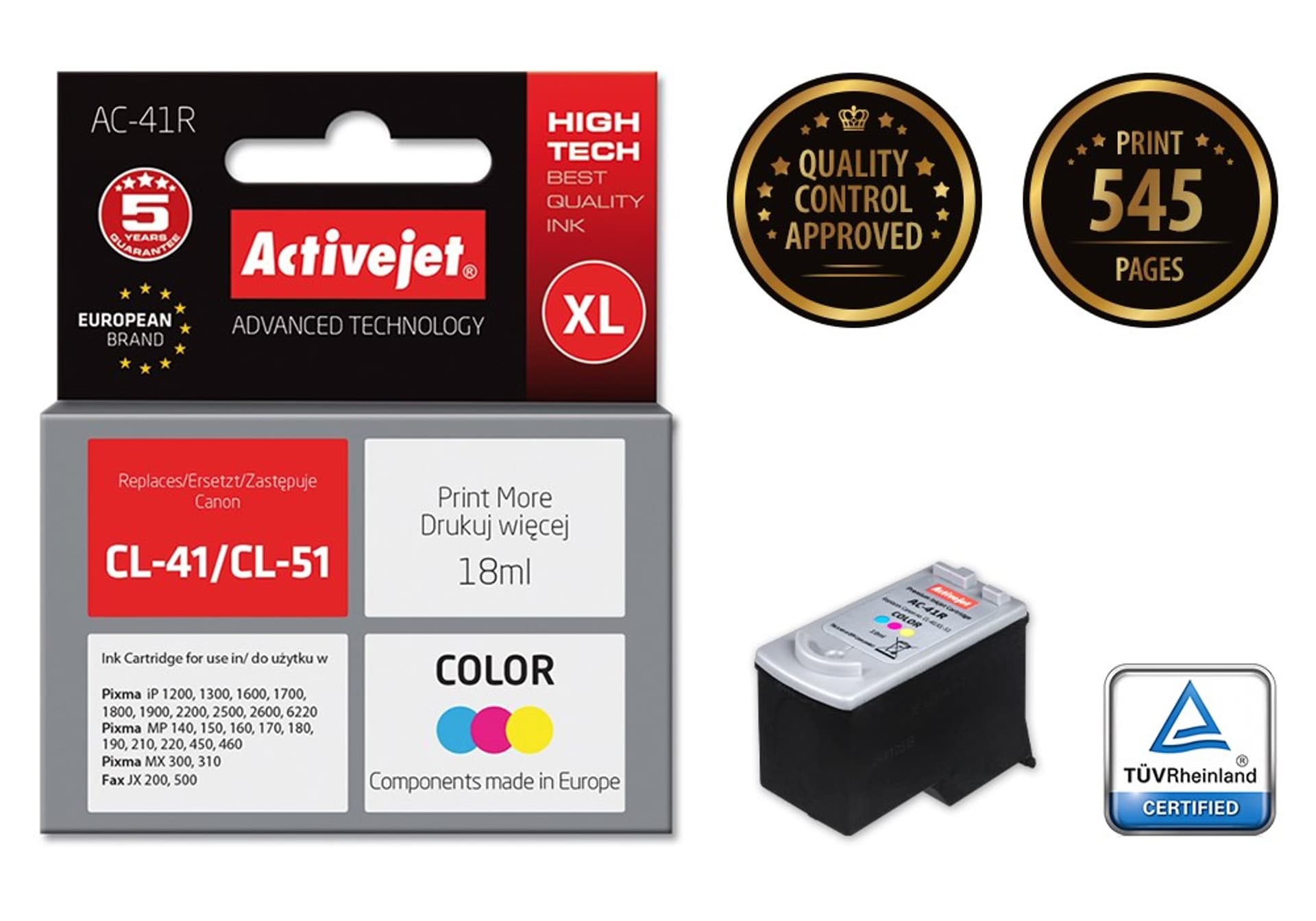 

Activejet AC-41R Tusz (zamiennik Canon CL-41; Premium; 18 ml; kolor)
