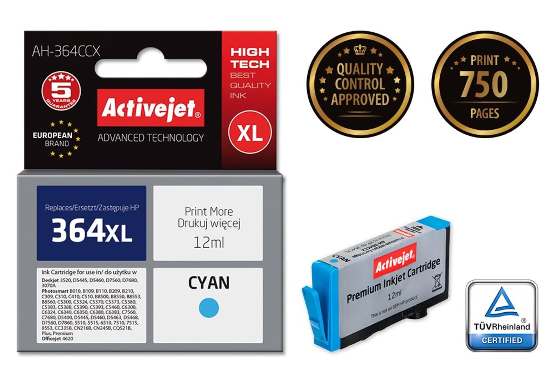 

Activejet AH-364CCX Tusz (zamiennik HP 364XL CB323EE; Premium; 12 ml; niebieski)