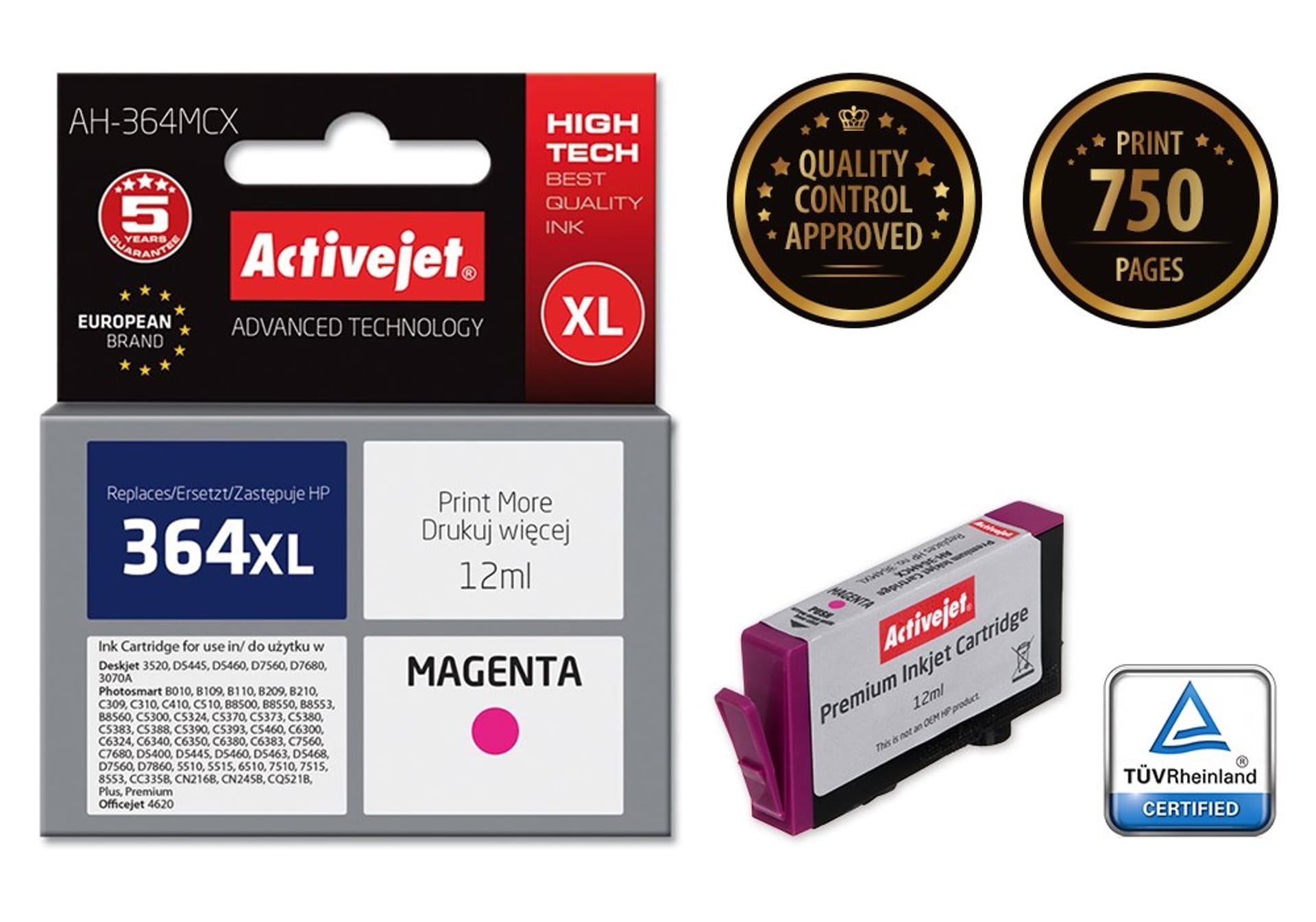 

Activejet AH-364MCX Tusz (zamiennik HP 364XL CB324EE; Premium; 12 ml; czerwony)