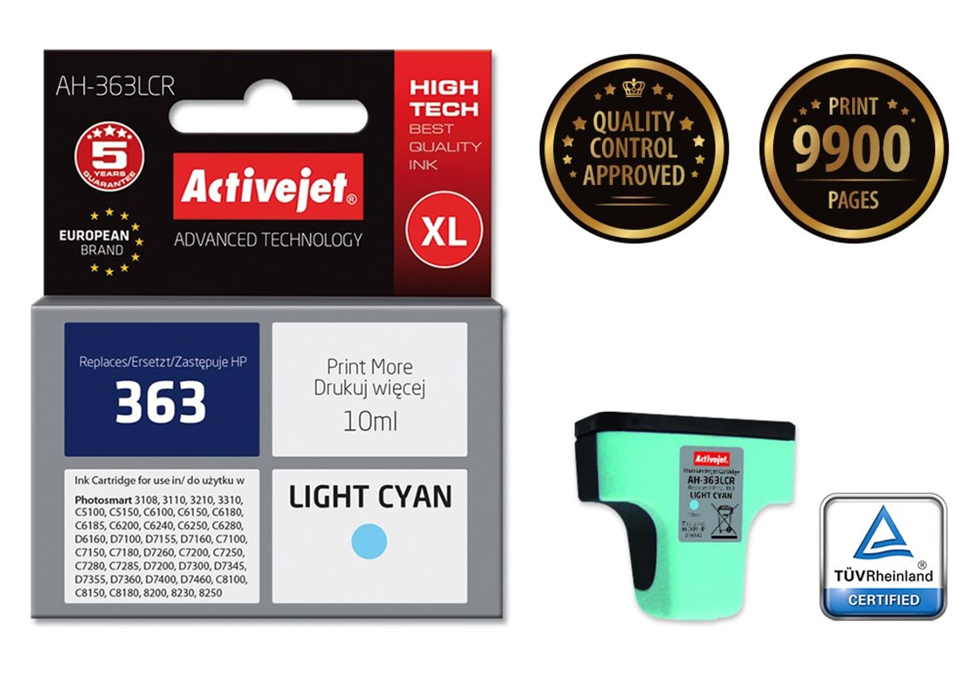 

Tusz Activejet AH-363LCR (zamiennik HP 363 C8774EE; Premium; 10 ml; jasny niebieski)