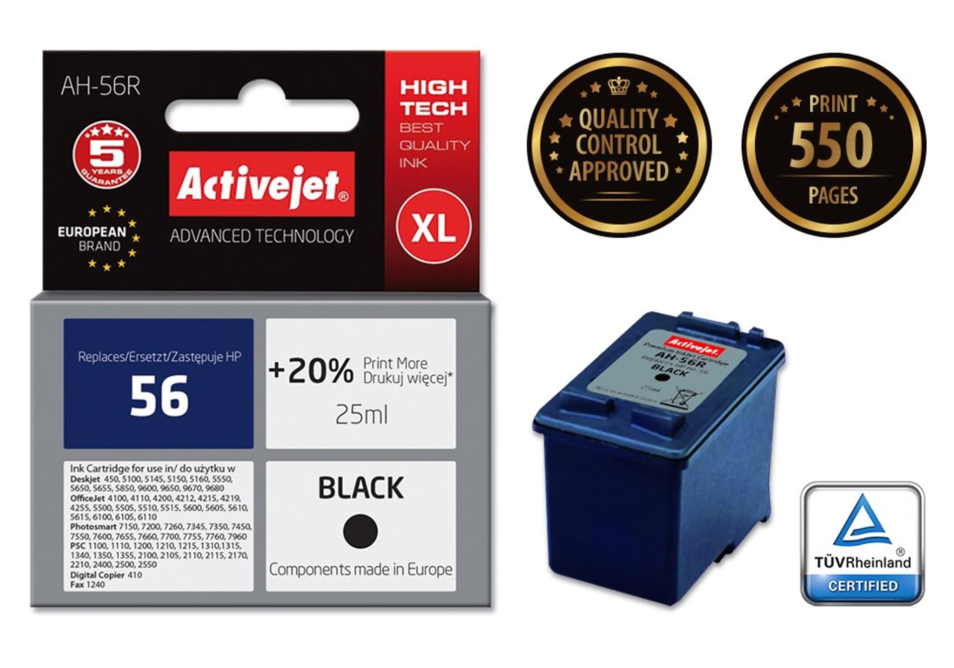 

Tusz Activejet AH-56R (zamiennik HP 56 C6656A; Premium; 25 ml; czarny)