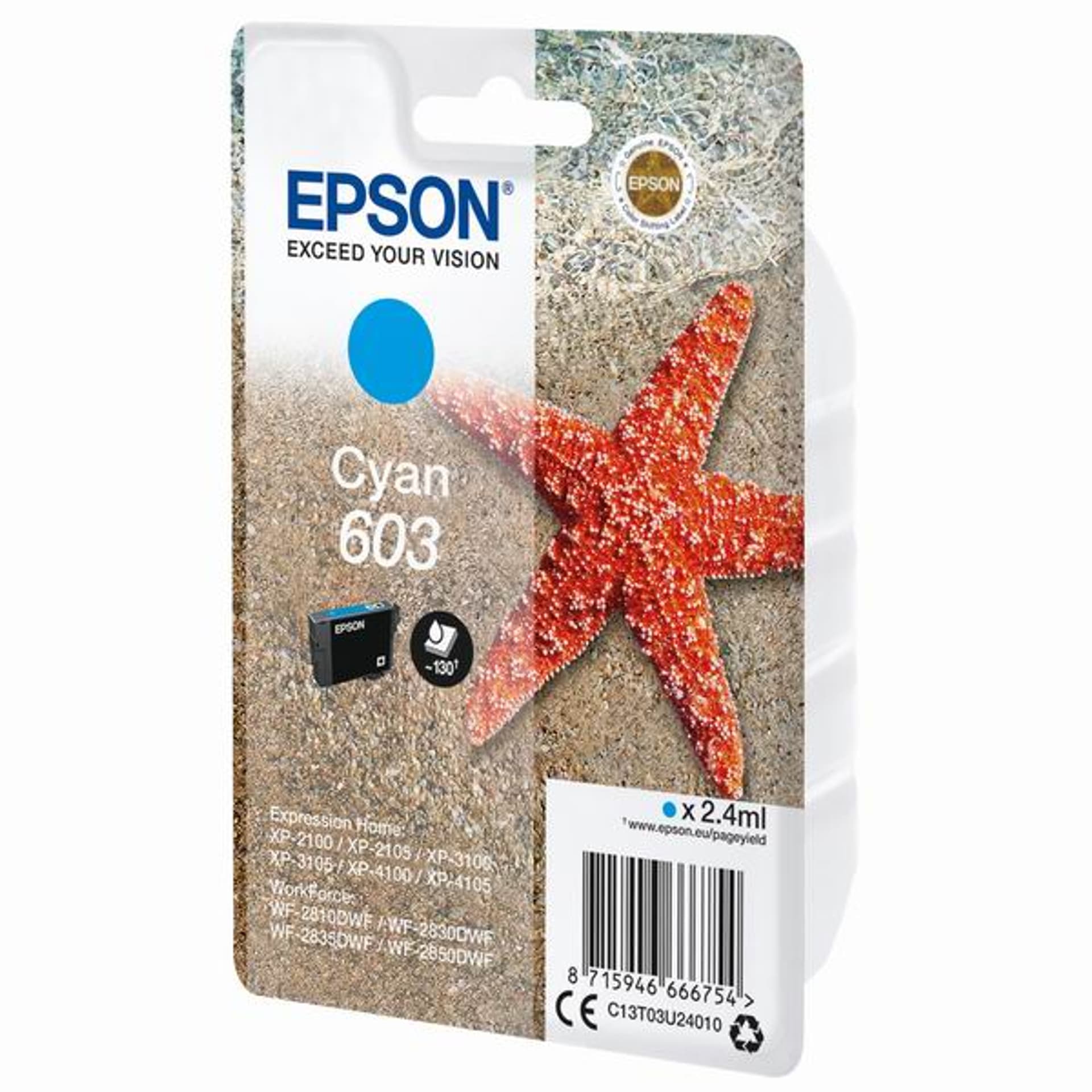 

Epson oryginalny ink / tusz C13T03U24020, cyan, blistr z ochroną, 2.4ml, Epson Expression Home XP-2100, 2105, 3100, 3105 WF-2310
