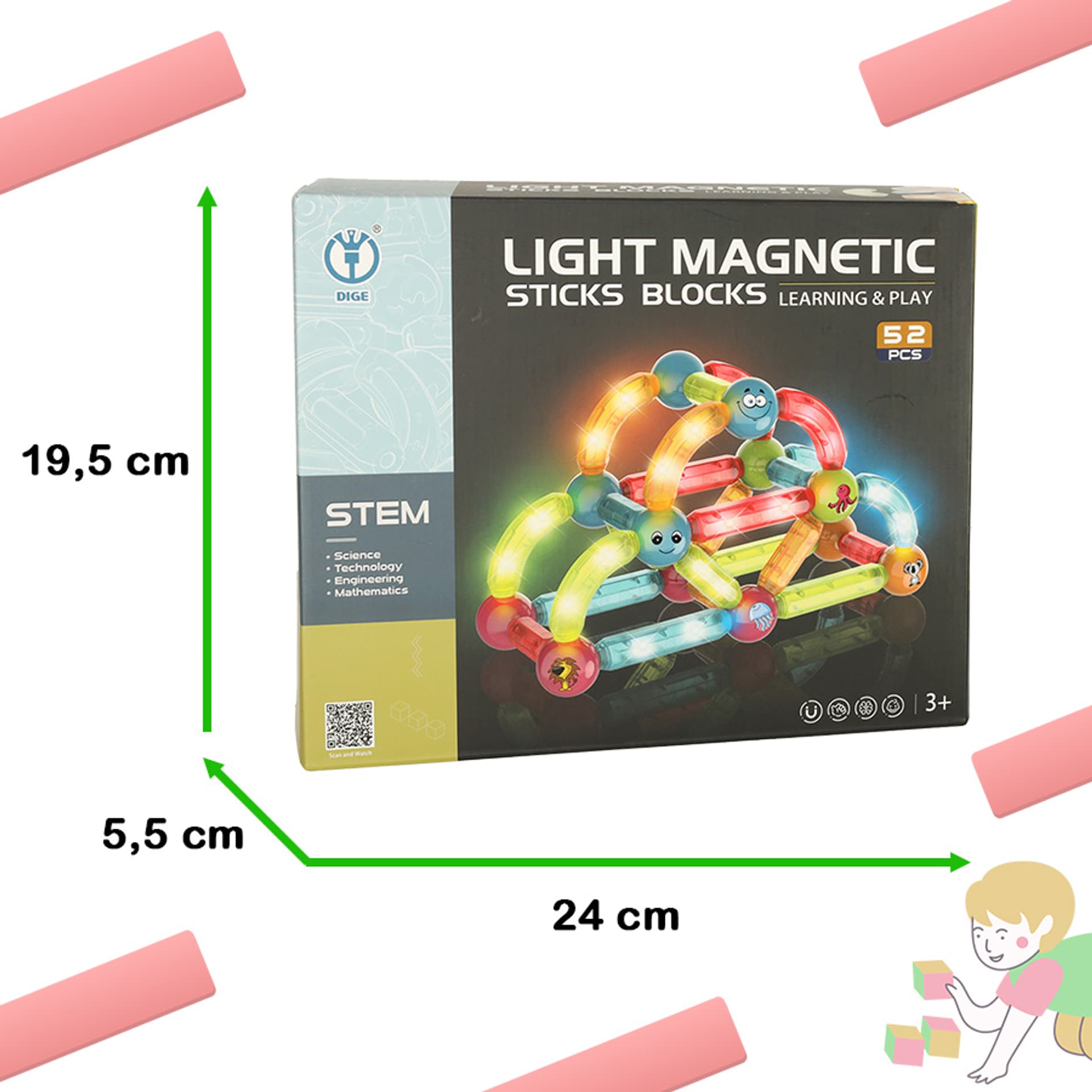 

Klocki magnetyczne dla małych dzieci świecące 52 elementy
