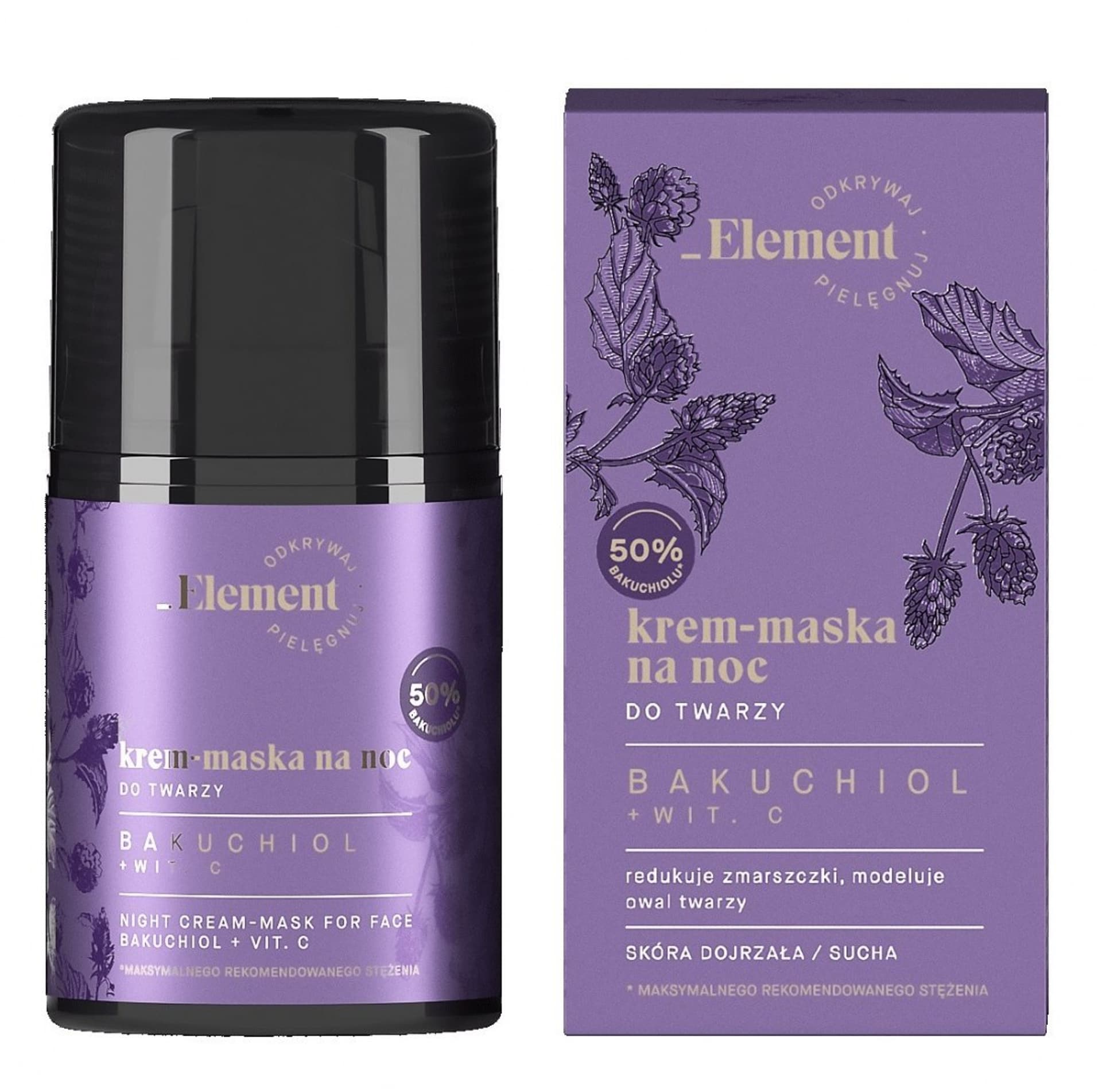 

Element Bakuchiol+Wit.C Krem-maska do twarzy na noc - cera dojrzała i sucha 50ml