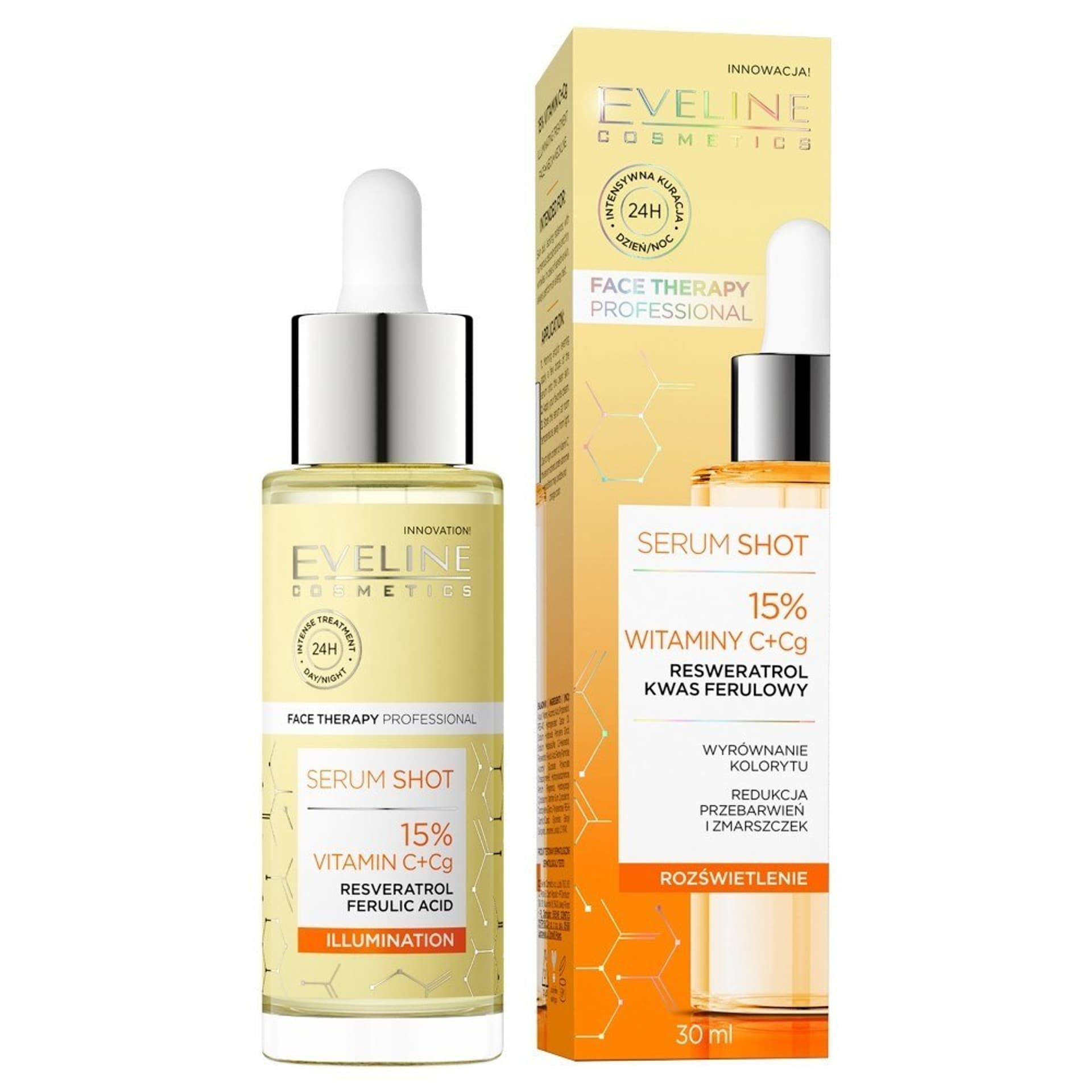 

Eveline Face Therapy Professional Serum Shot Kuracja rozświetlająca - 15% Witamina C+Cg 30ml