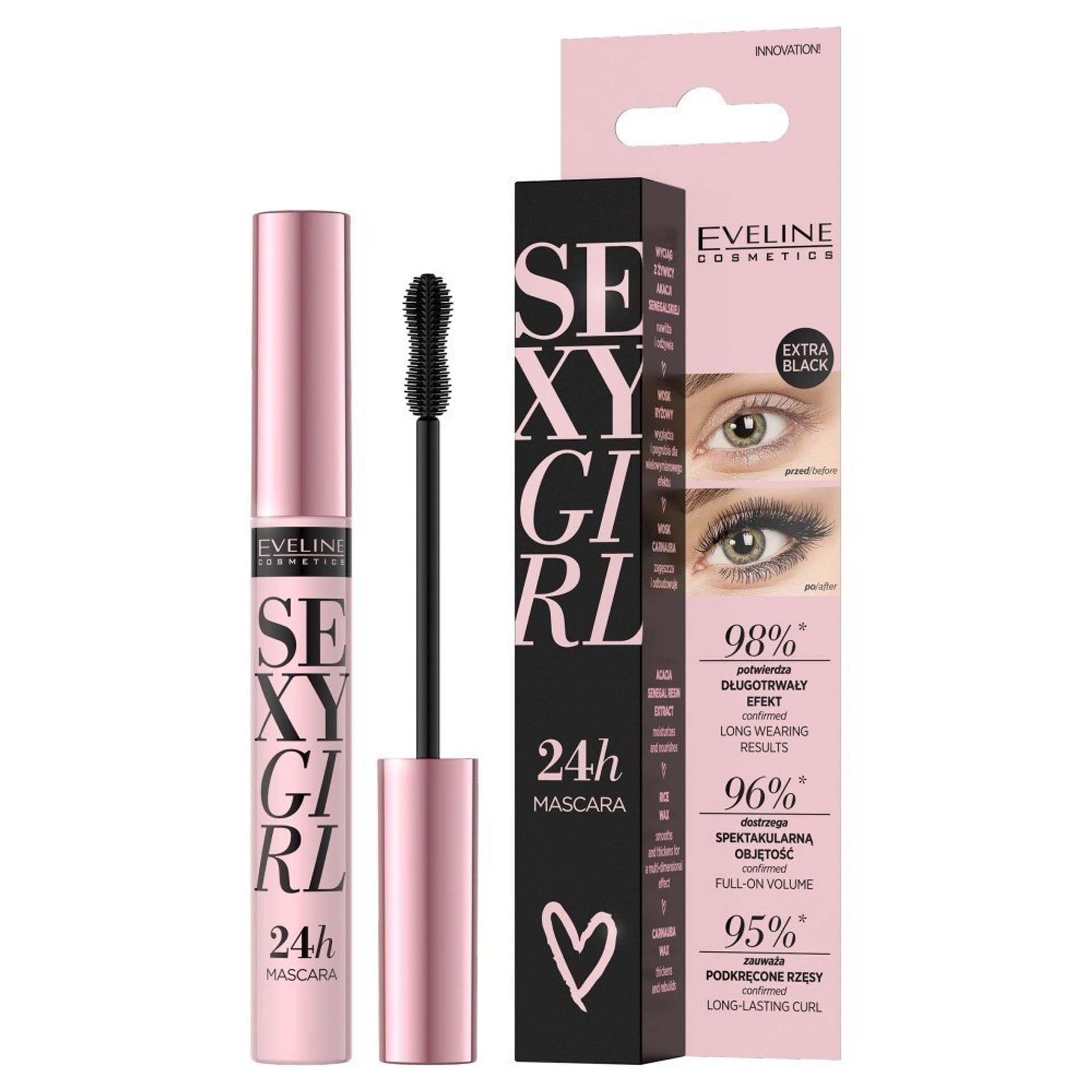 

Eveline Sexy Girl Maskara 24H nadająca objętość i podkręcająca - extra black 10ml