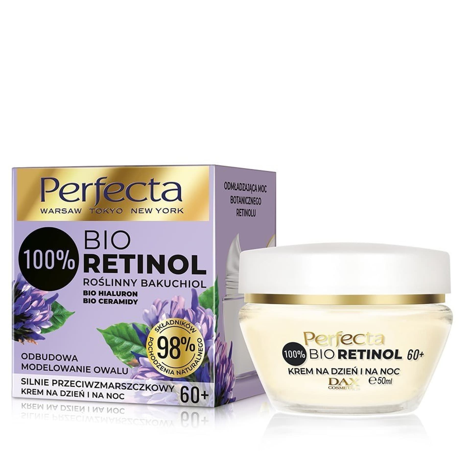 

Perfecta 100% Bio Retinol 60+ Silnie Przeciwzmarszczkowy Krem na dzień i noc - odbudowa,modelowanie owalu 50ml