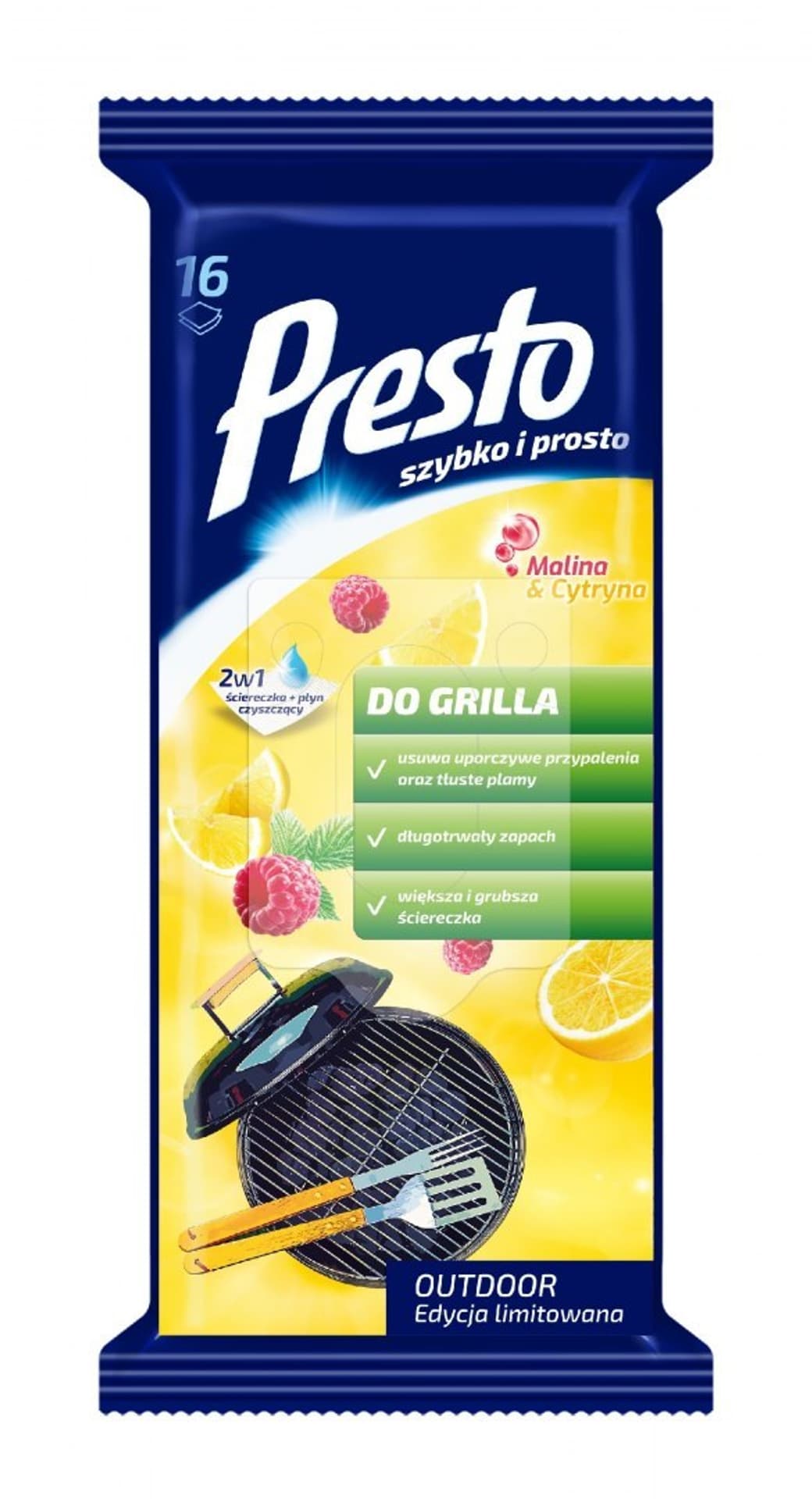 

Presto Ściereczki czyszczące+płyn 2w1 do grilla Malina & Cytryna -16szt