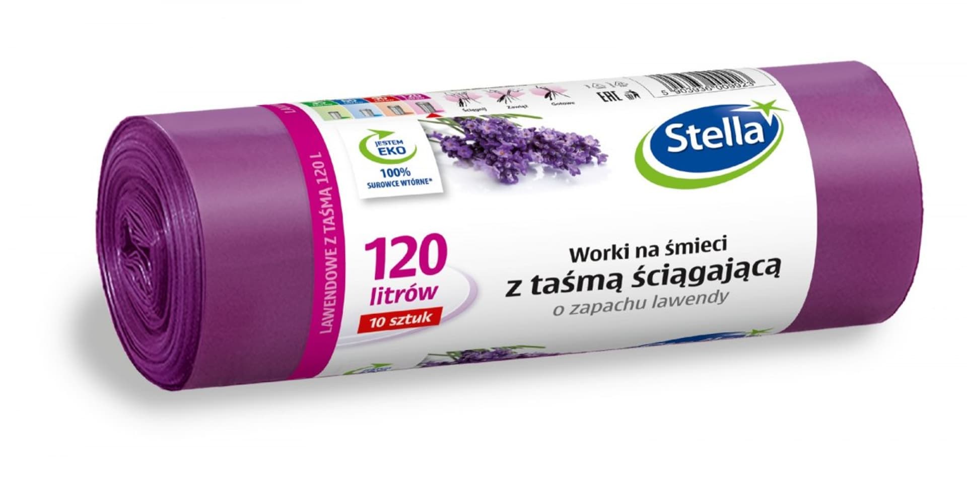 

STELLA Worki na śmieci z taśmą ściągającą 120L - zapach lawendy 1op.10szt