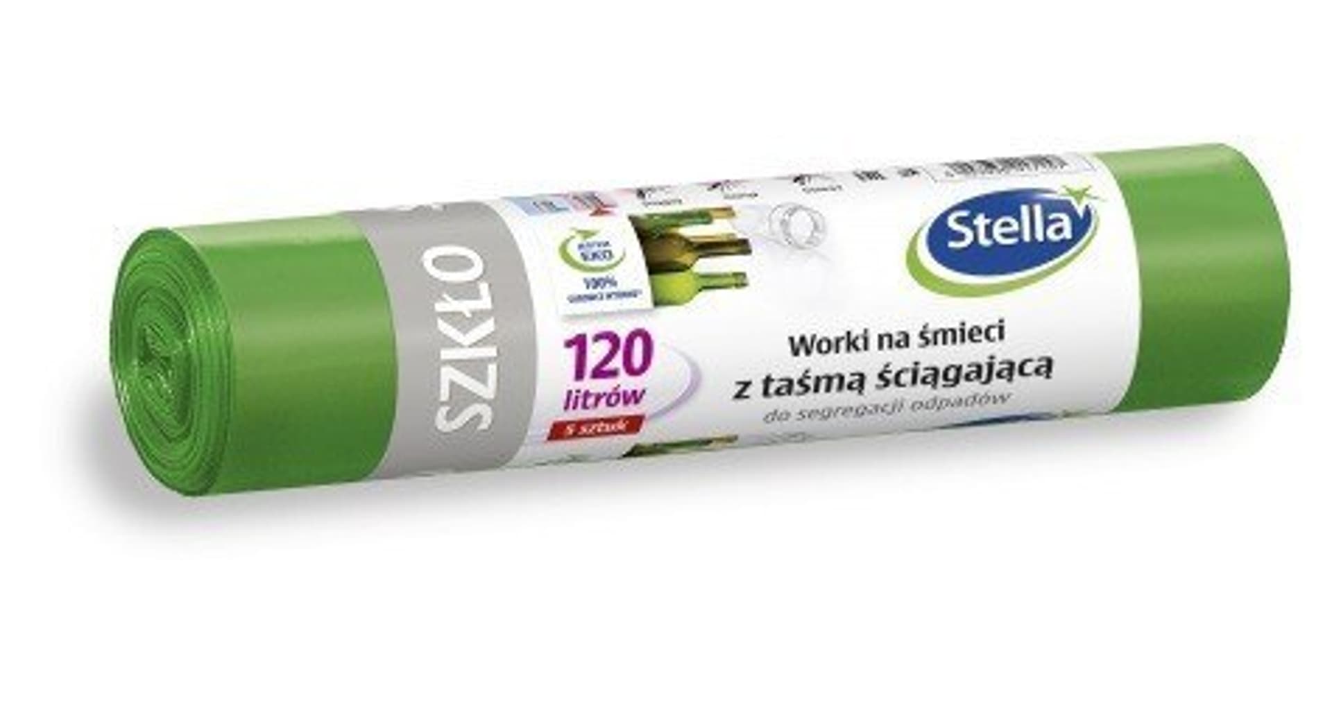 

STELLA Worki z taśmą ściągającą do segregacji SZKŁO 120L zielone 1op.-5szt.