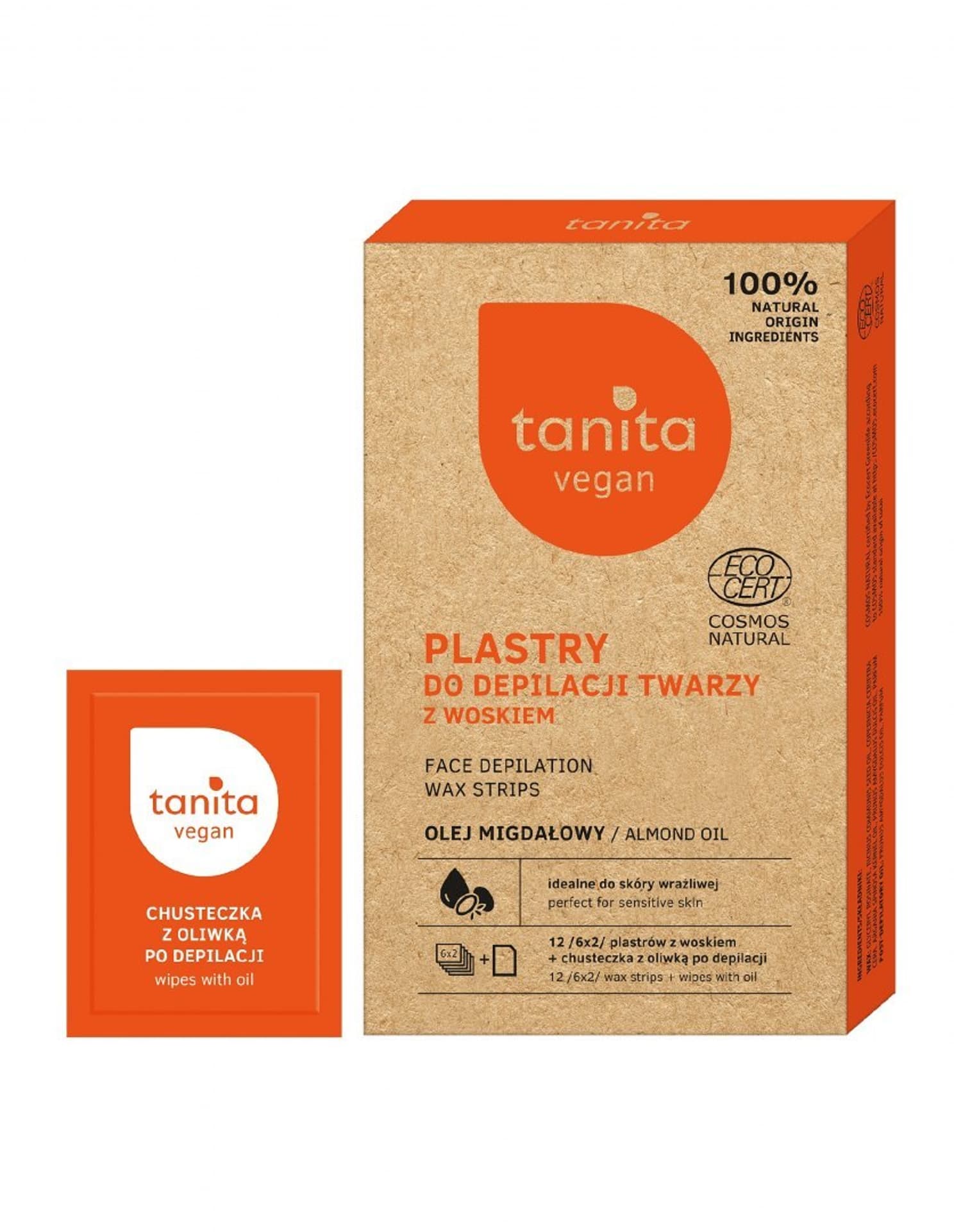 

TANITA Vegan Plastry do depilacji twarzy z woskiem i olejem migdałowym 1op.-12szt
