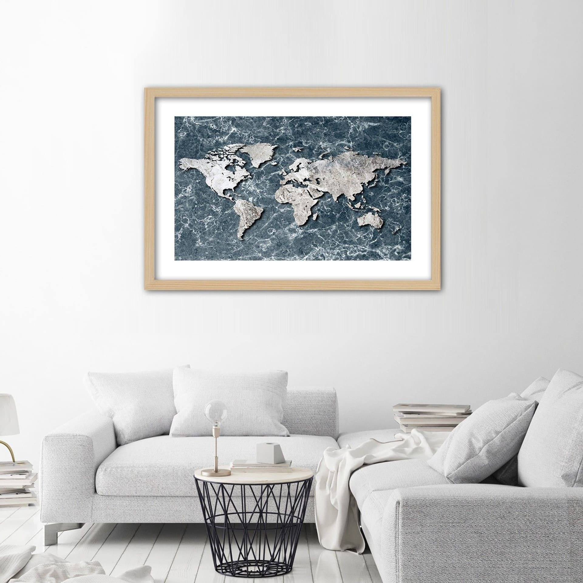 

Obraz w ramie, Mapa świata na marmurze (Rozmiar 60x40)