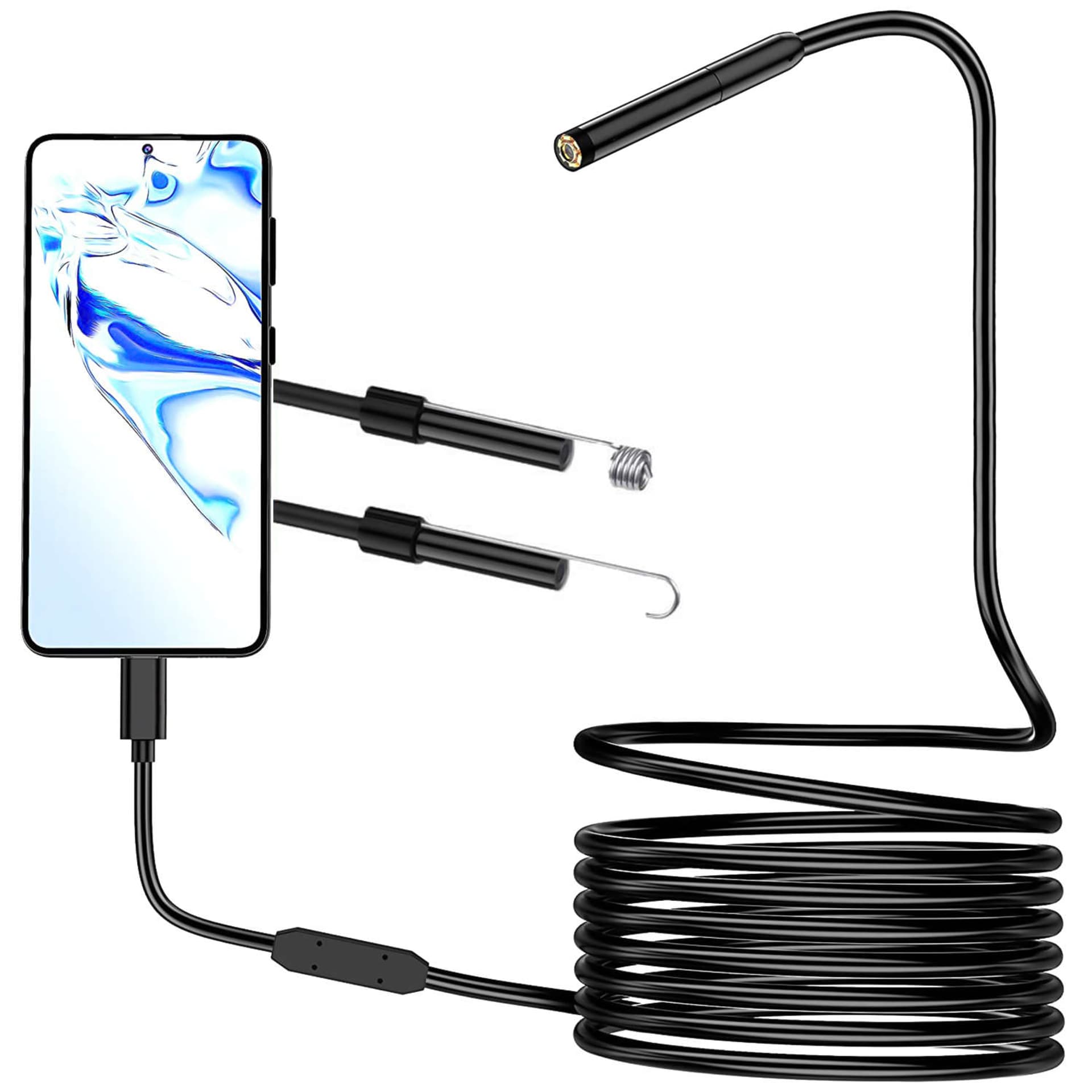 

Kamera inspekcyjna endoskopowa podwójna Alogy Duo Cam 1920 Full HD Endoskop Lightning do iPhone, USB-C, micro USB 3m 8mm czarna