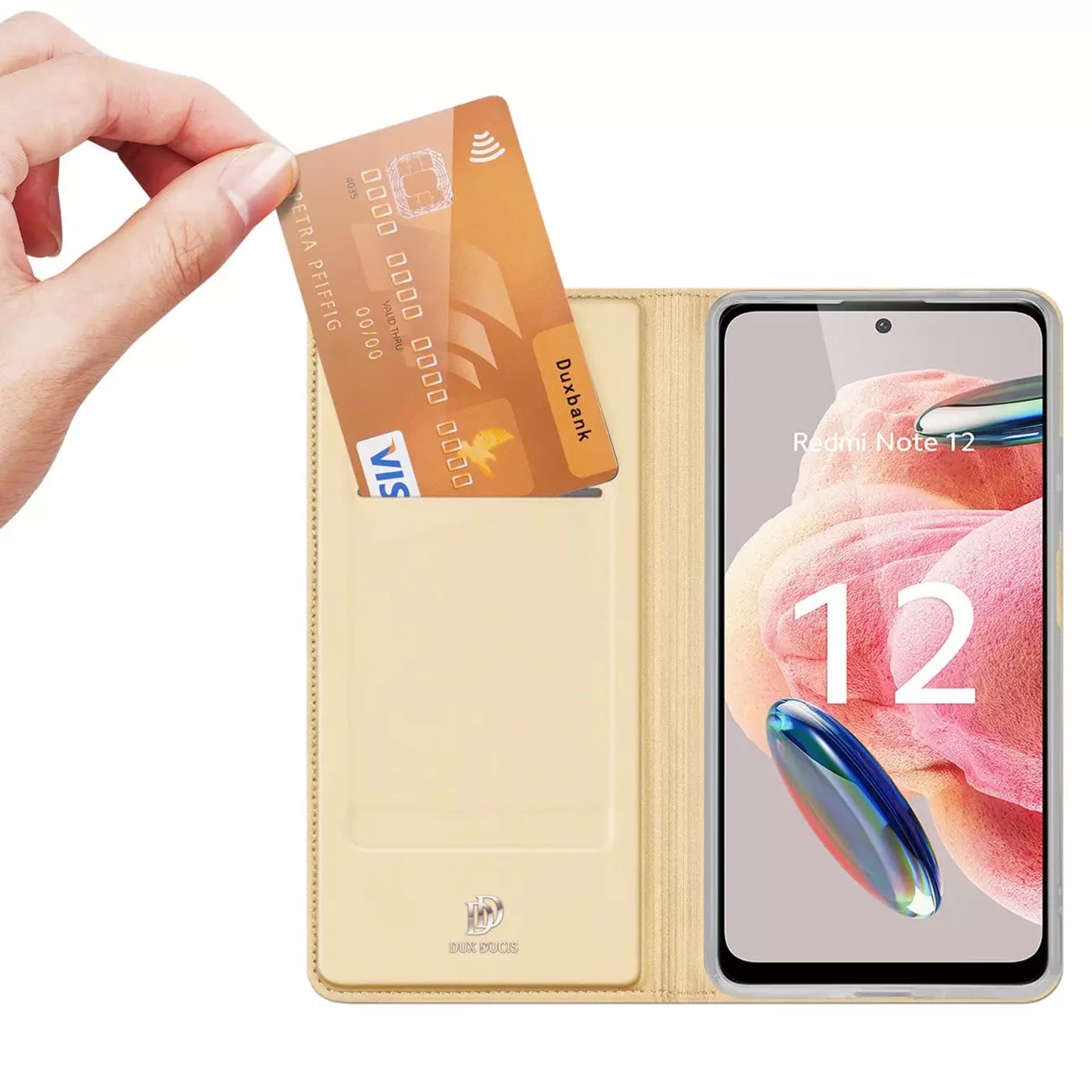 

Dux Ducis Skin Pro etui do Xiaomi Redmi Note 12 pokrowiec z klapką portfel na kartę podstawka złote