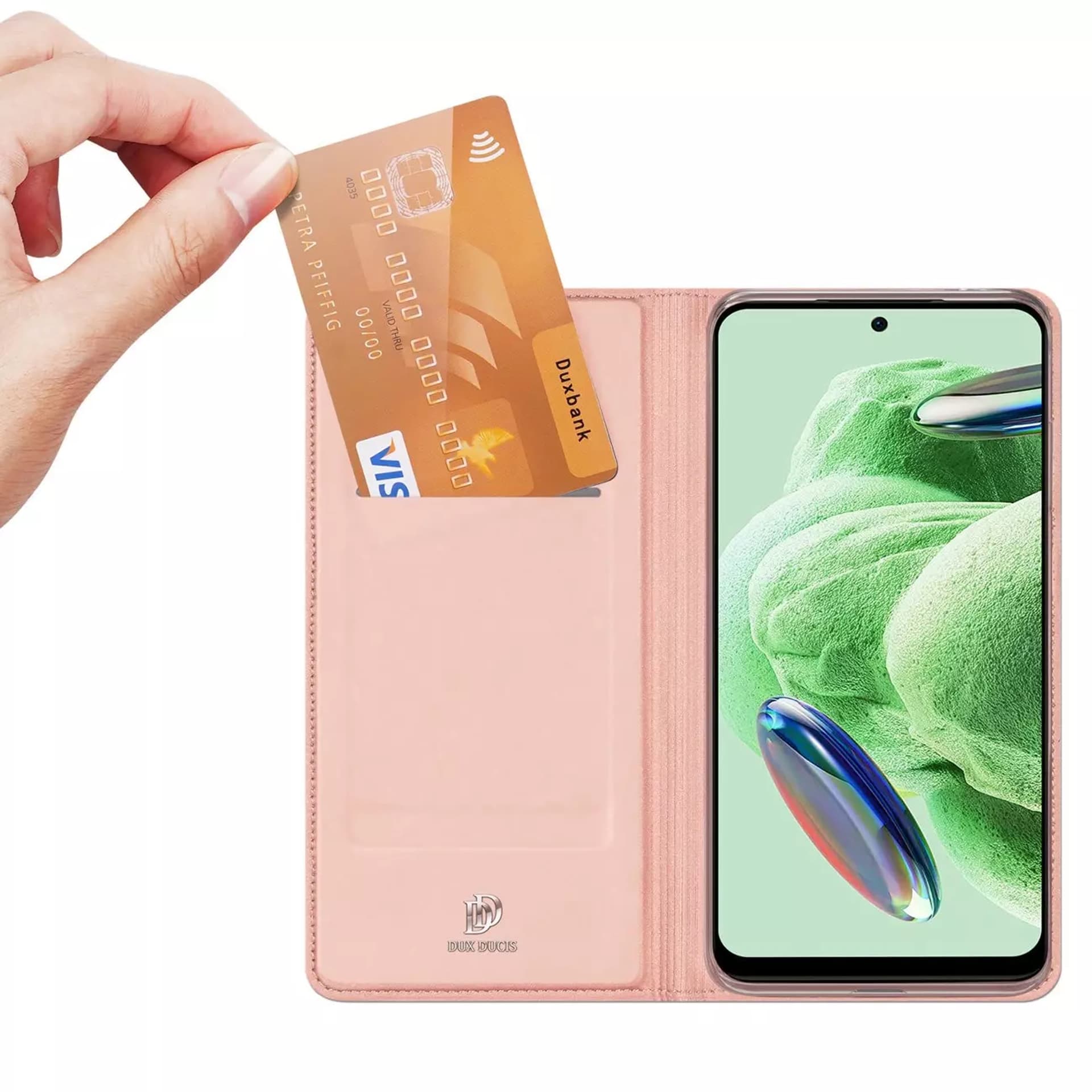 

Dux Ducis Skin Pro etui do Xiaomi Redmi Note 12 5G / Poco X5 5G pokrowiec z klapką portfel na kartę podstawka różowe