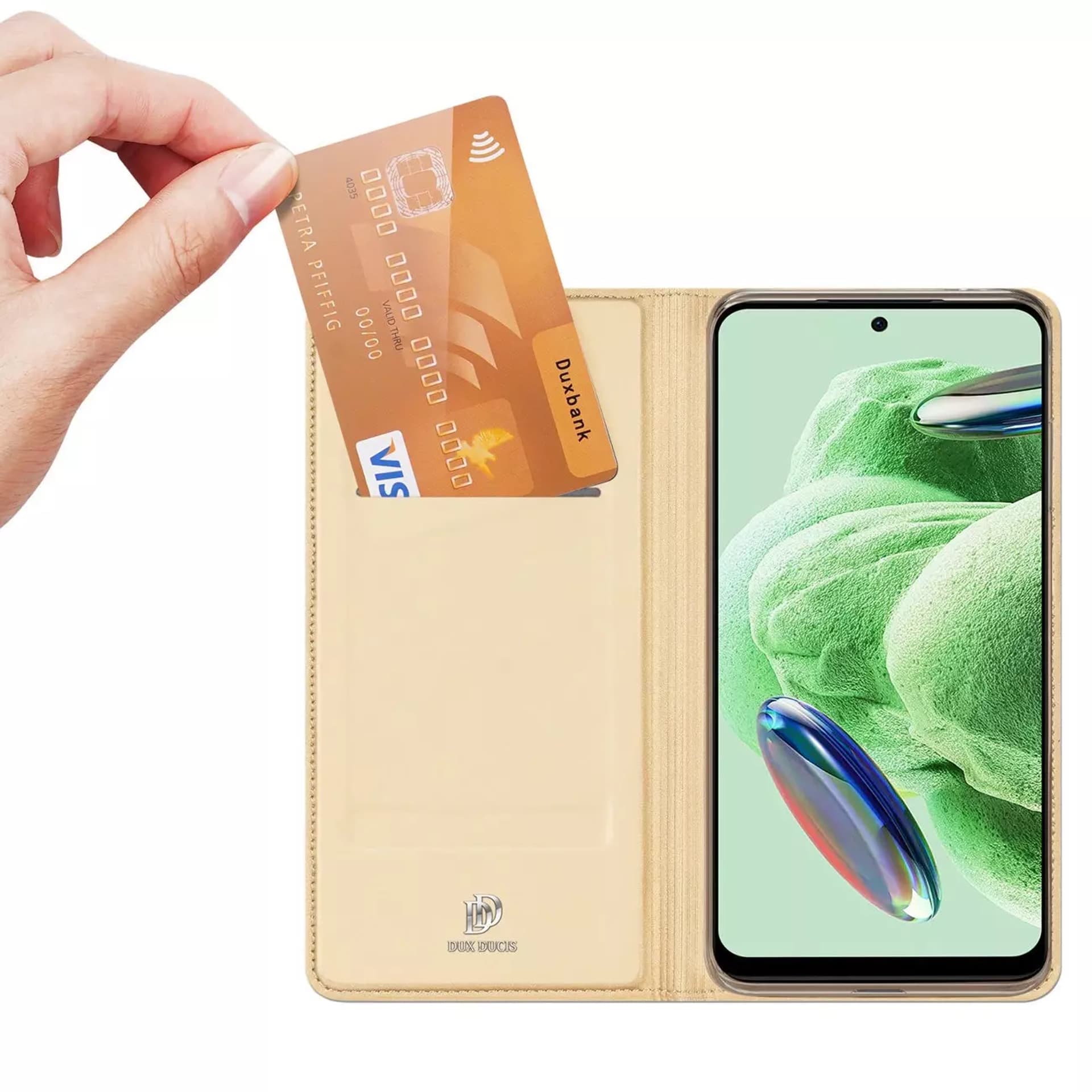 

Dux Ducis Skin Pro etui do Xiaomi Redmi Note 12 5G / Poco X5 5G pokrowiec z klapką portfel na kartę podstawka złote