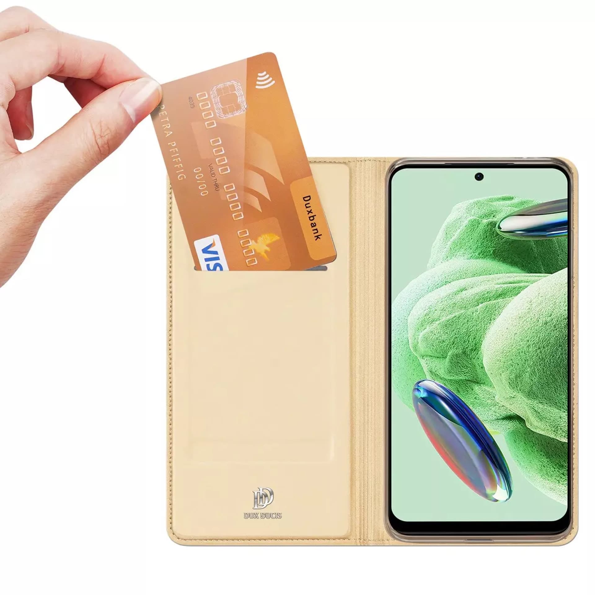 

Dux Ducis Skin Pro etui do Xiaomi Redmi Note 12 Pro+ pokrowiec z klapką portfel na kartę podstawka złote