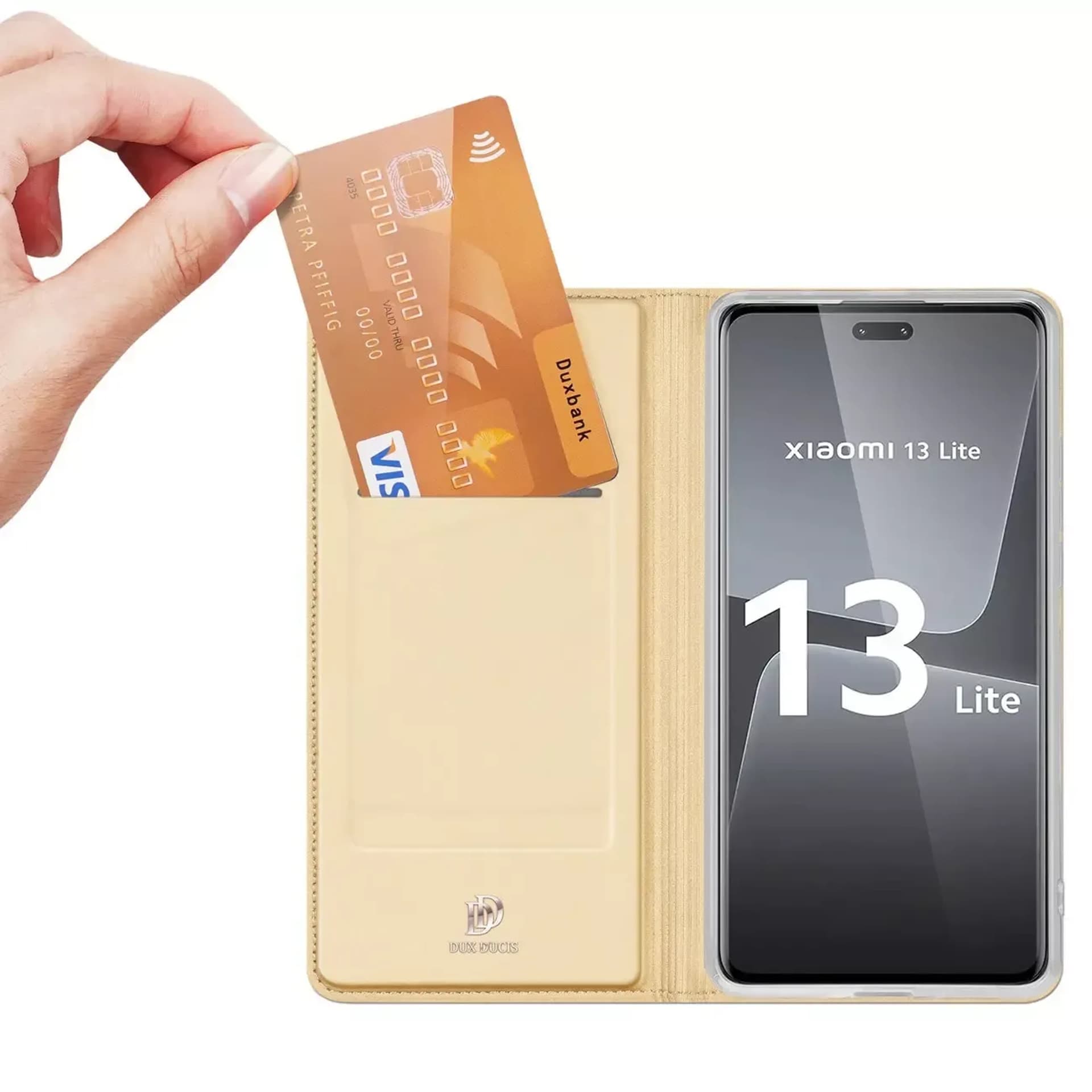 

Dux Ducis Skin Pro etui do Xiaomi 13 Lite pokrowiec z klapką portfel na kartę podstawka złote
