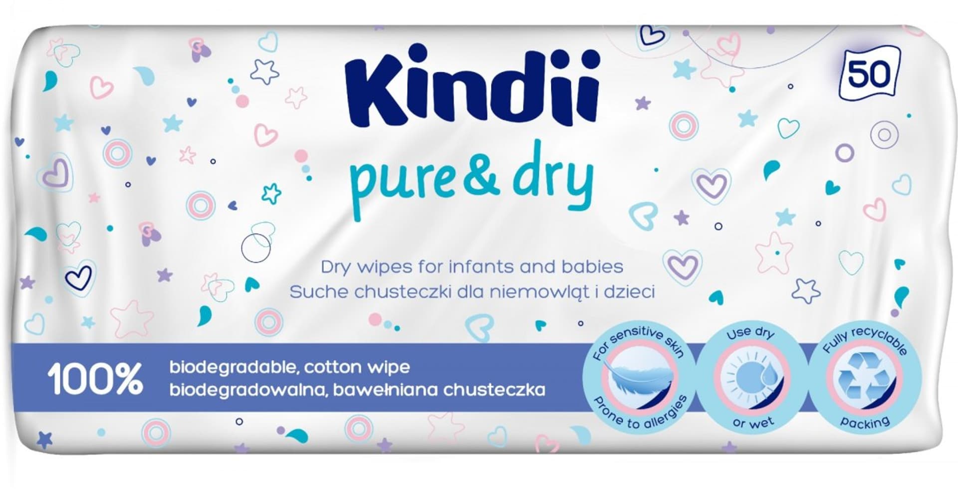 

Kindii Pure & Dry Suche Chusteczki dla niemowląt i dzieci 1op.-50szt