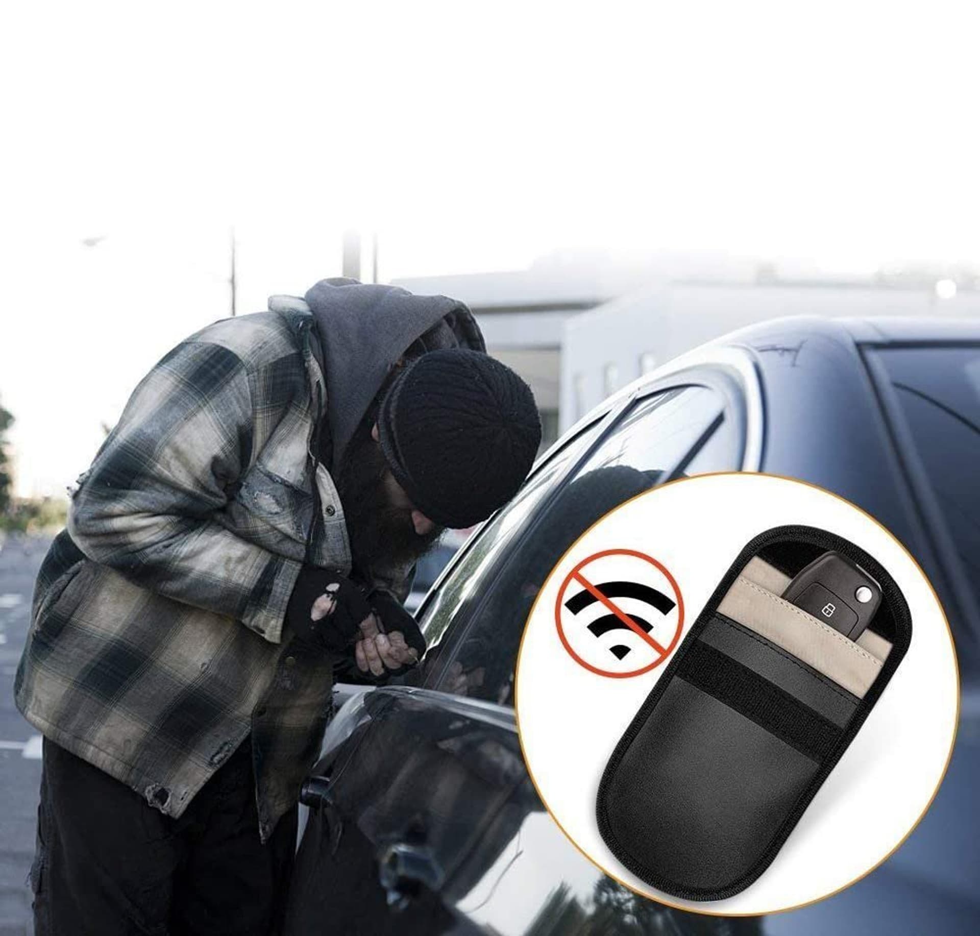 

Etui antykradzieżowe na klucze samochodowe blokujące fale radiowe pokrowiec Keyless Faraday Box klatka Faradaya 14 cm z 10 cm czarny