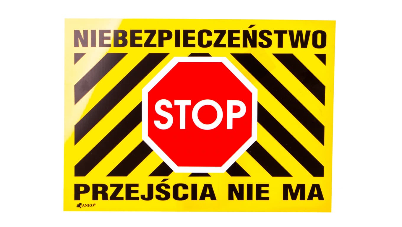 

Tabliczka ostrzegawcza PCV /Niebezpieczeństwo Stop Przejścia nie ma 250x350/ B28/L/P