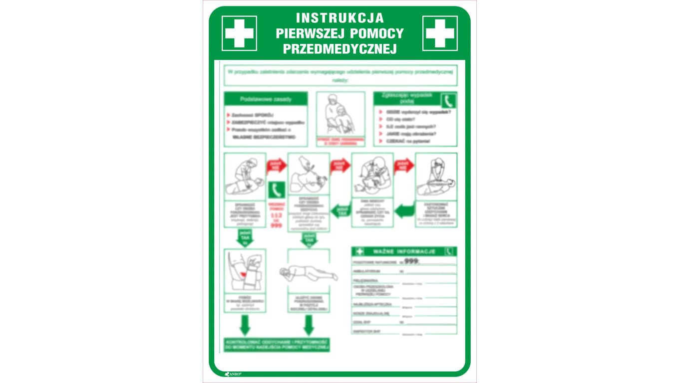 

Tabliczka ostrzegawcza PCV /Instrukcja pierwszej pomocy przedmedycznej/ IB13/P