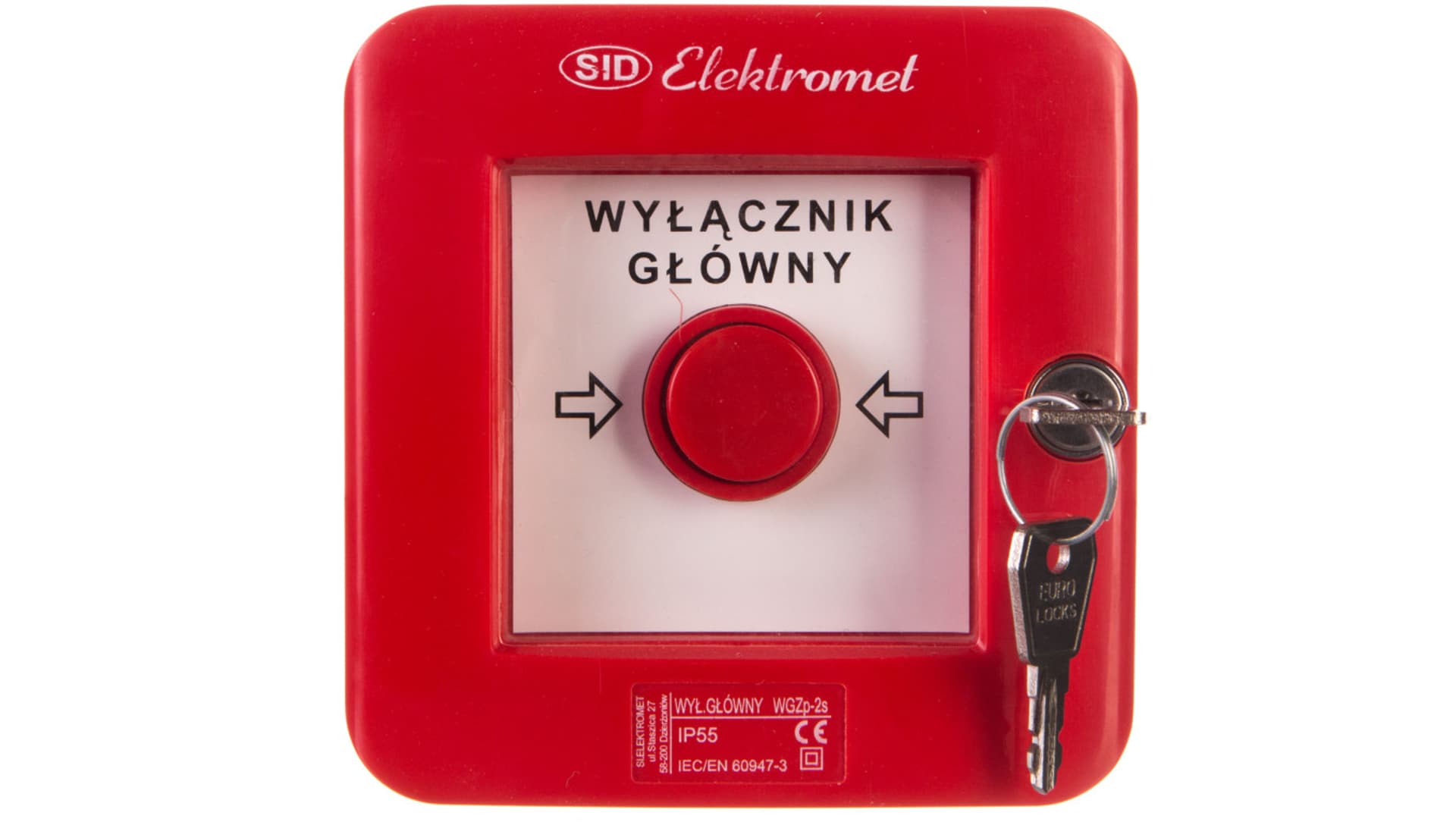 

Wyłącznik alarmowy z zamkiem 2Z 12A /WYŁĄCZNIK GŁÓWNY/ IP55 WGZp-2s 921541