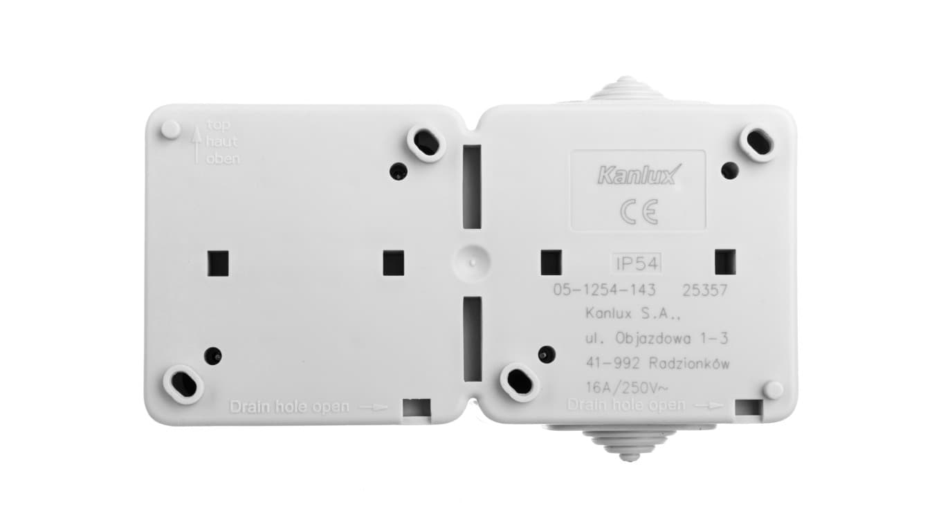 

TEKNO Gniazdo hermetyczne podwójne ochrona styków śrubowe 16A 250V szare IP54 25357