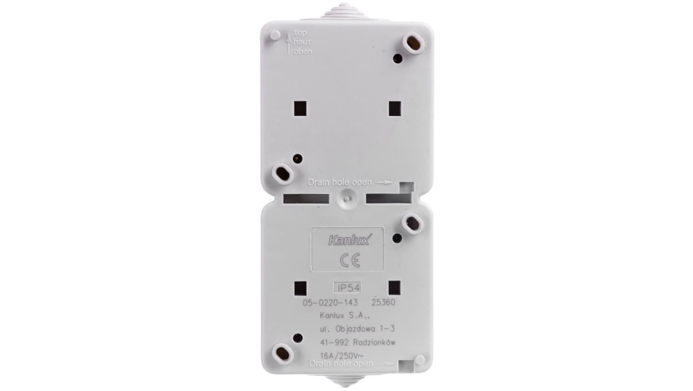 

TEKNO Gniazdo hermetyczne podwójne pionowe z ochroną styków śrubowe 16A 250V szare IP54 25360