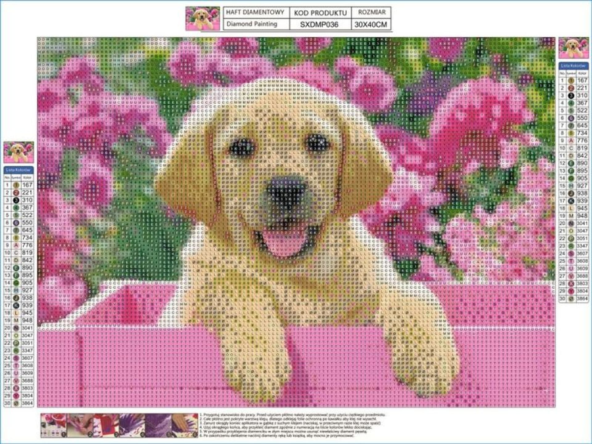 

Haft Diamentowy, Obraz, Mozaika Diamentowa Diamond Painting, BISZKOPTOWY LABRADOR PIES 40x30cm