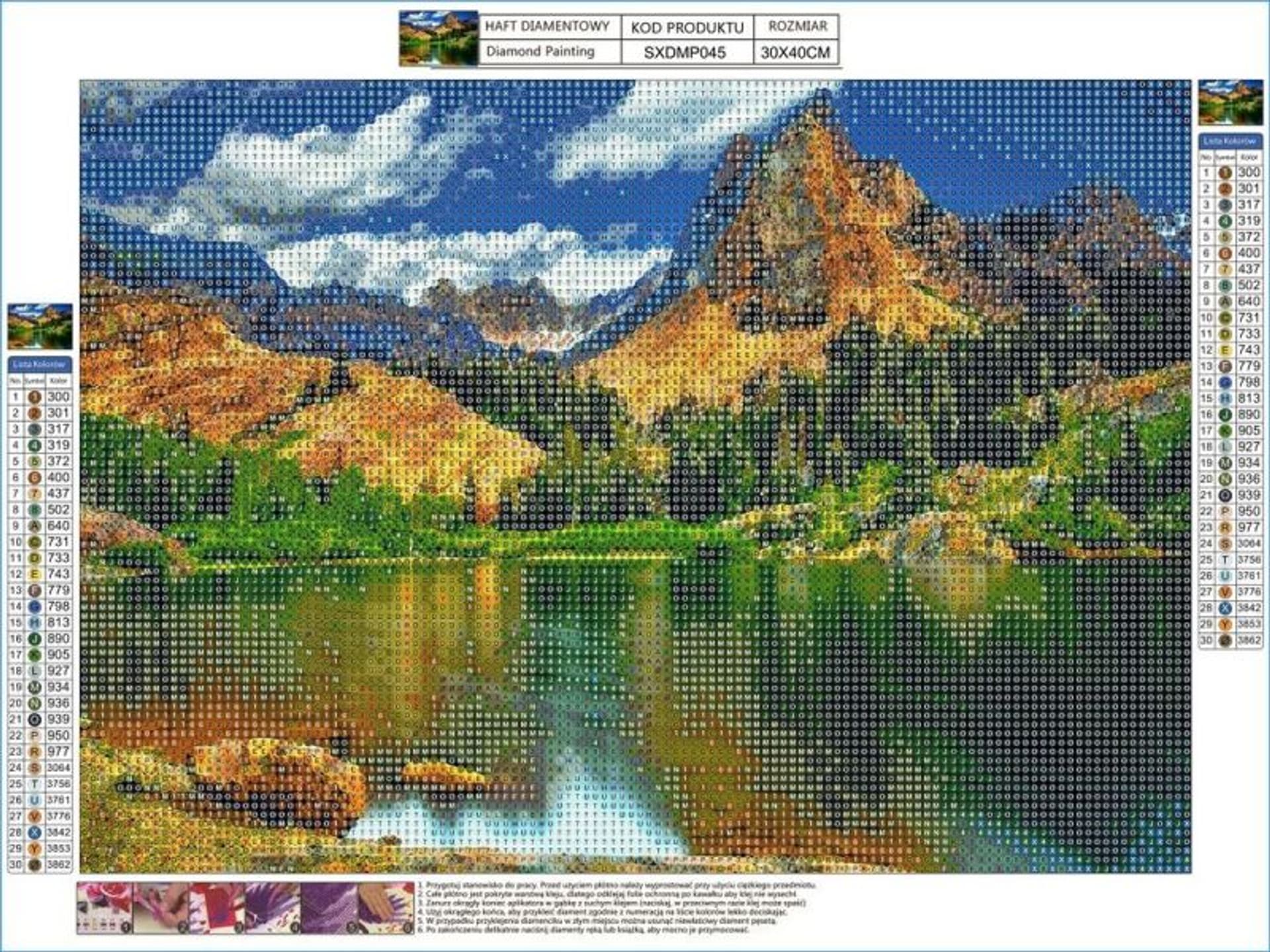 

Haft Diamentowy, Obraz, Mozaika Diamentowa Diamond Painting, GÓRZYSTY KRAJOBRAZ 40x30cm