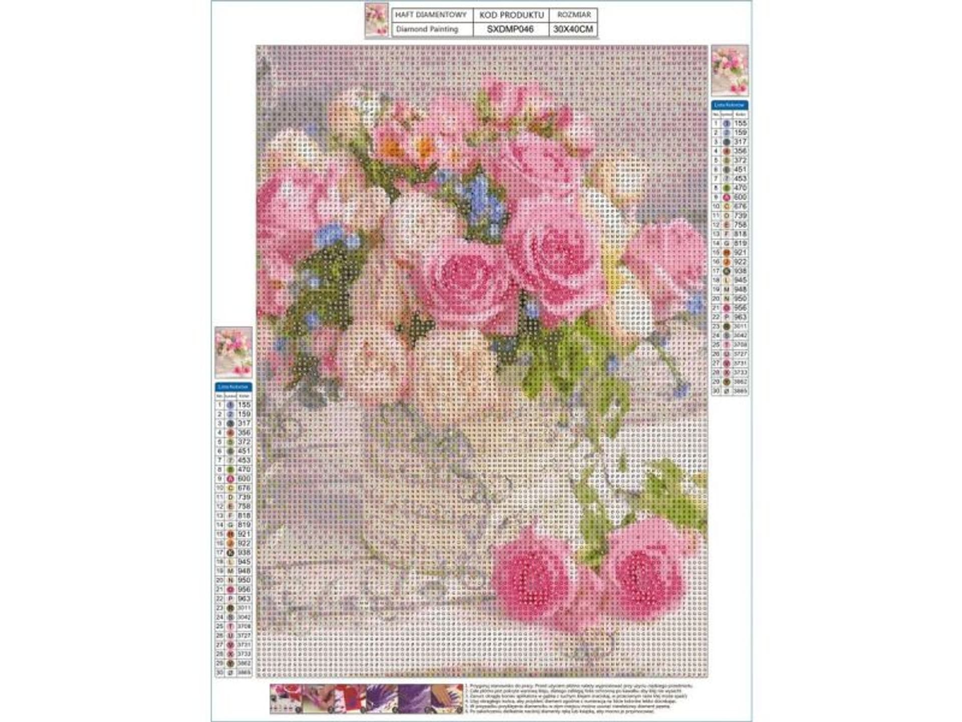 

Haft Diamentowy, Obraz, Mozaika Diamentowa Diamond Painting, DELIKATNE RÓŻE 30x40cm