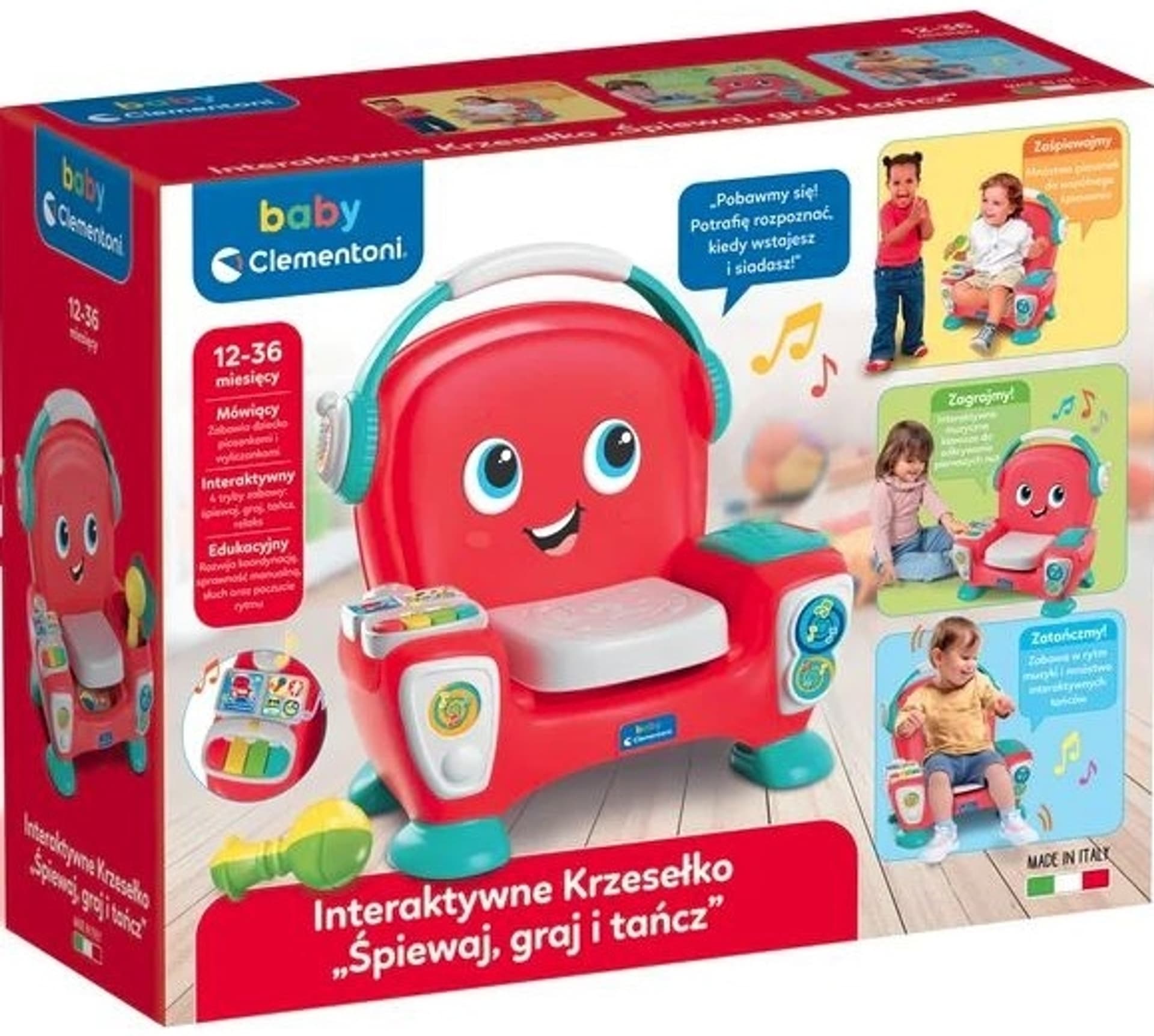 

Interaktywne krzesełko fotelik muzyka, dźwięk Clementoni