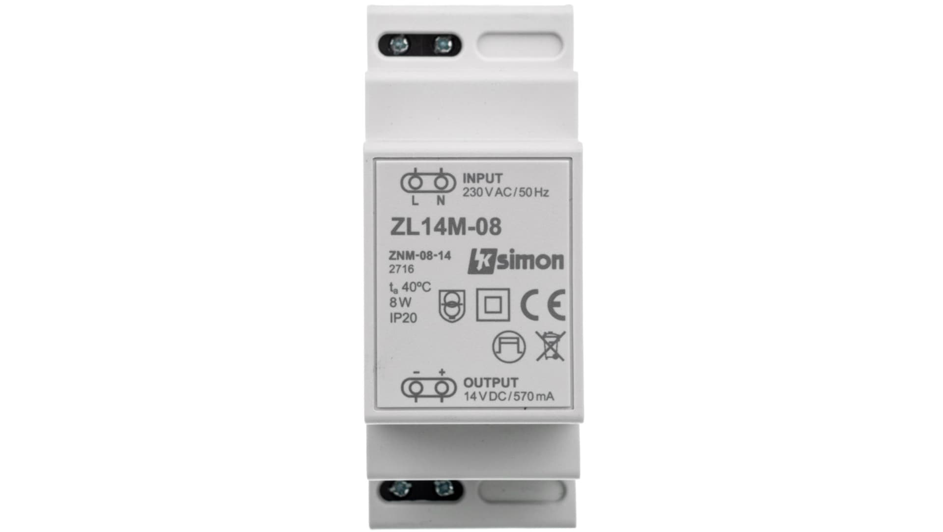 

Simon 54 Zasilacz LED modułowy 14V DC 8W ZL14M-08