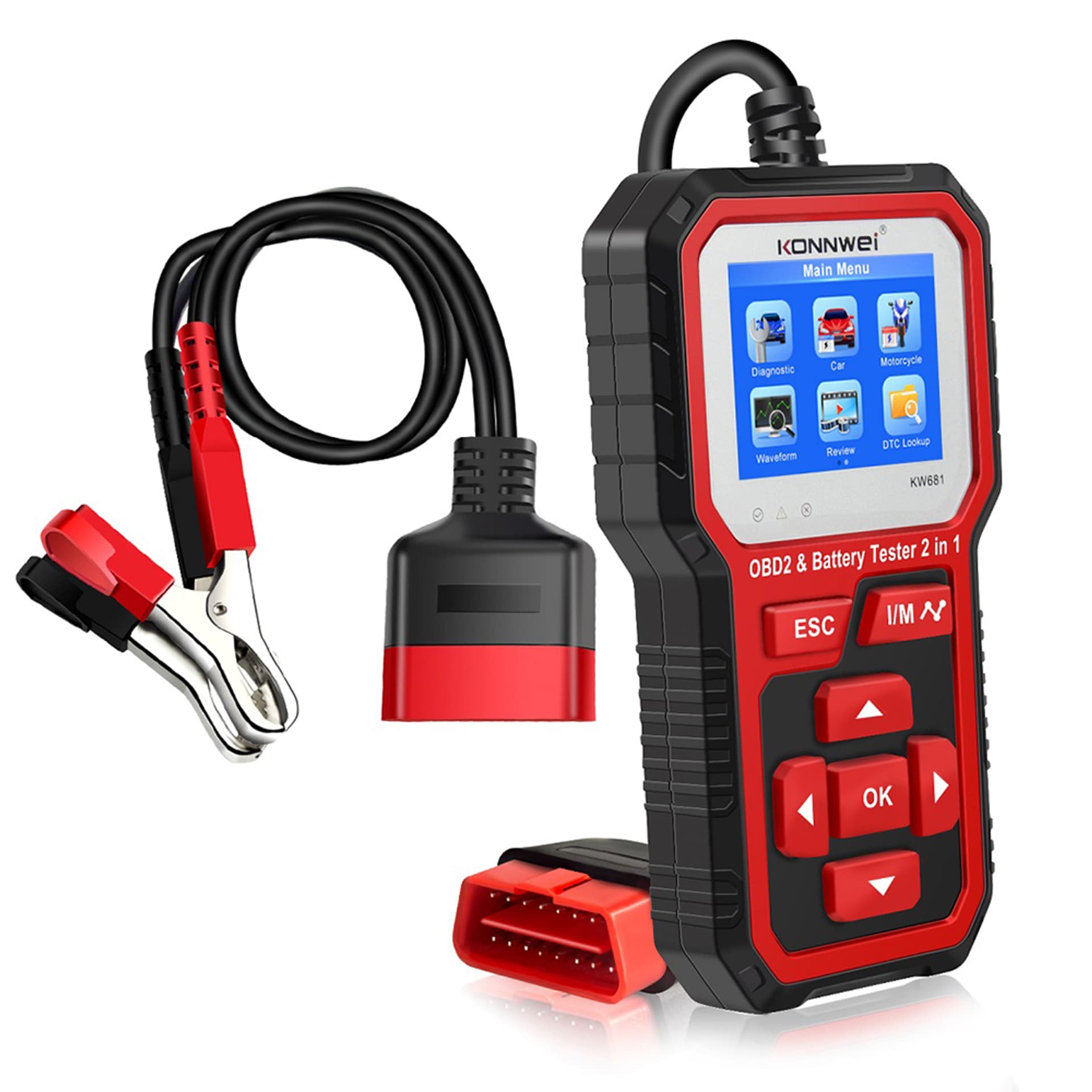 

Miernik diagnostyczny, skaner OBD2, tester baterii Konnwei KW681