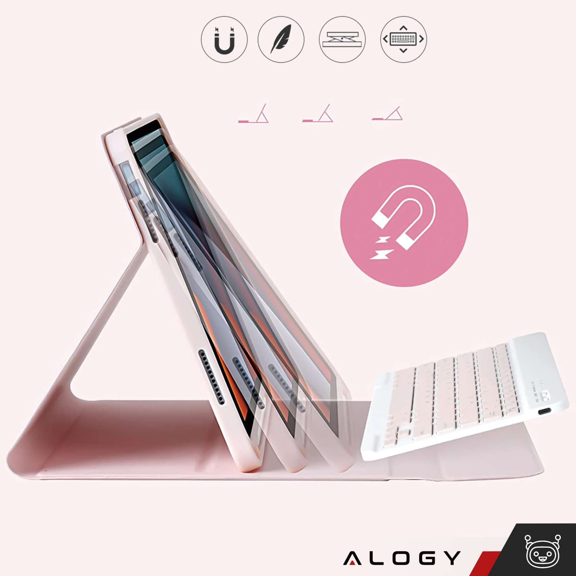 

Etui ochronne z klawiatura bezprzewodowa Alogy Keyboard Case z miejscem na rysik do Apple iPad 10.9 2022 Różowe